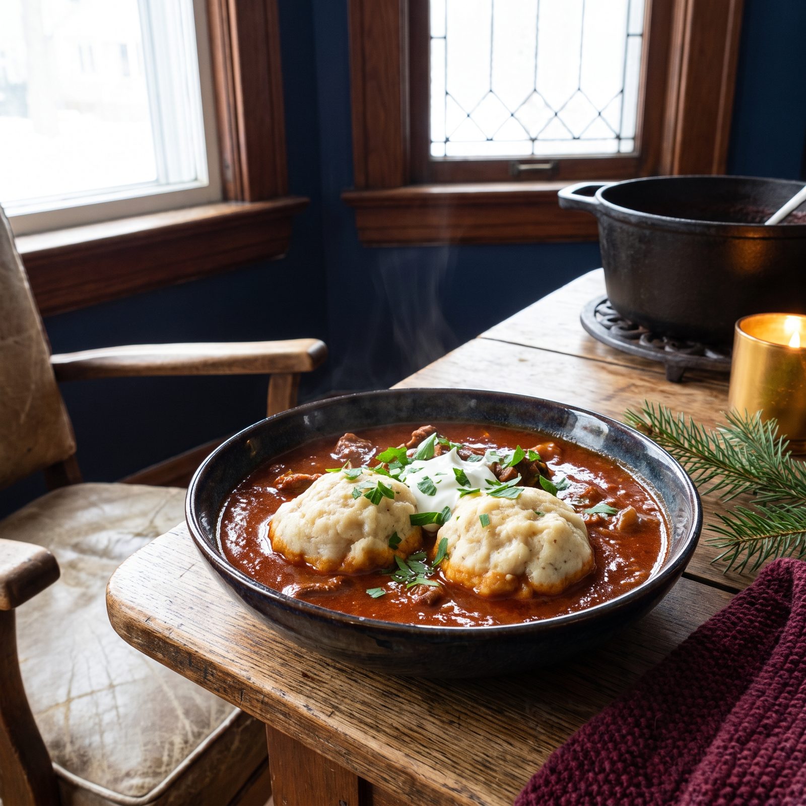 Hungarian Goulash With Soft Bread Dumplings