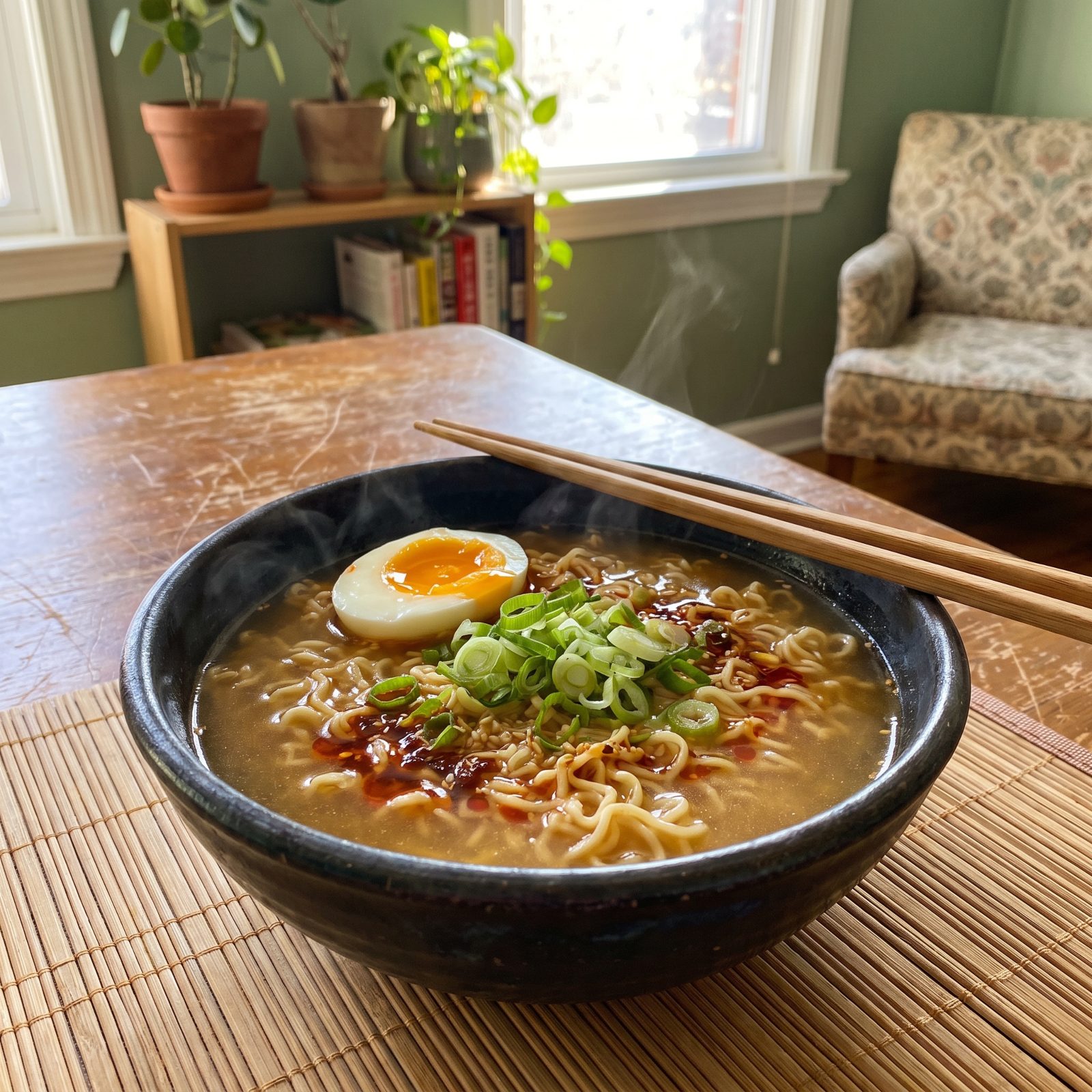 Instant Ramen Upgraded With Egg and Scallions