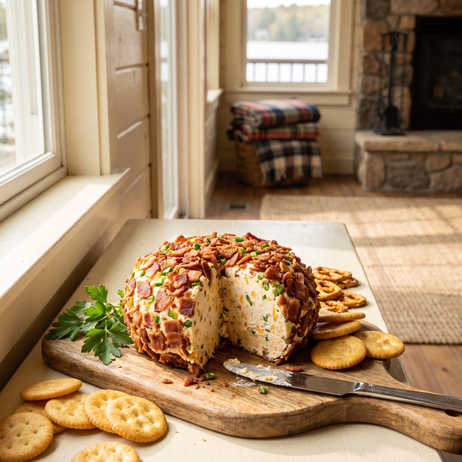 Jalapeño Popper Cheese Ball Rolled in Bacon