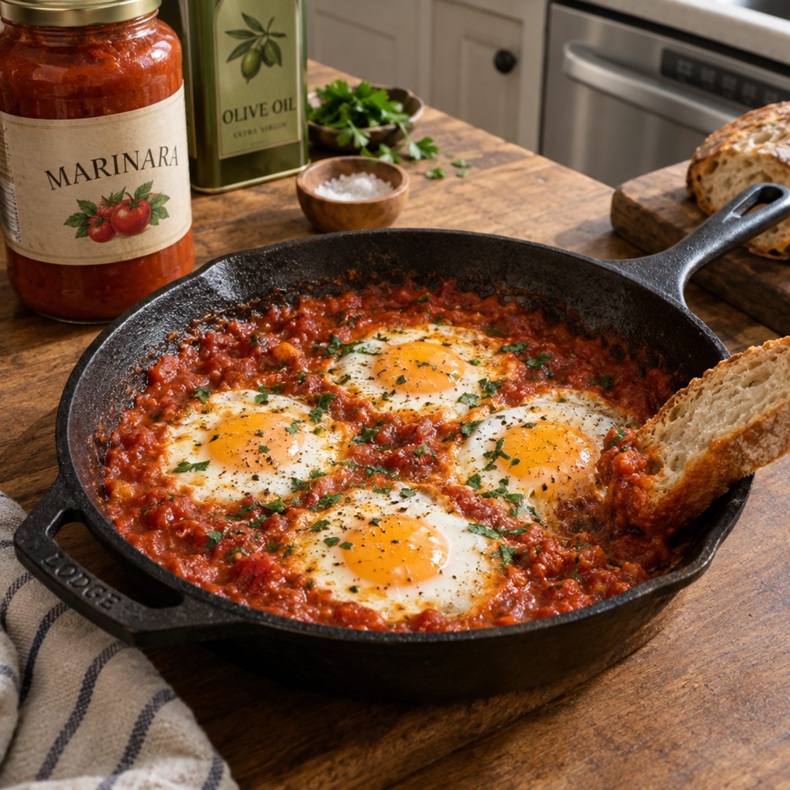 A Jar of Marinara Becomes Eggs in Purgatory With Toast