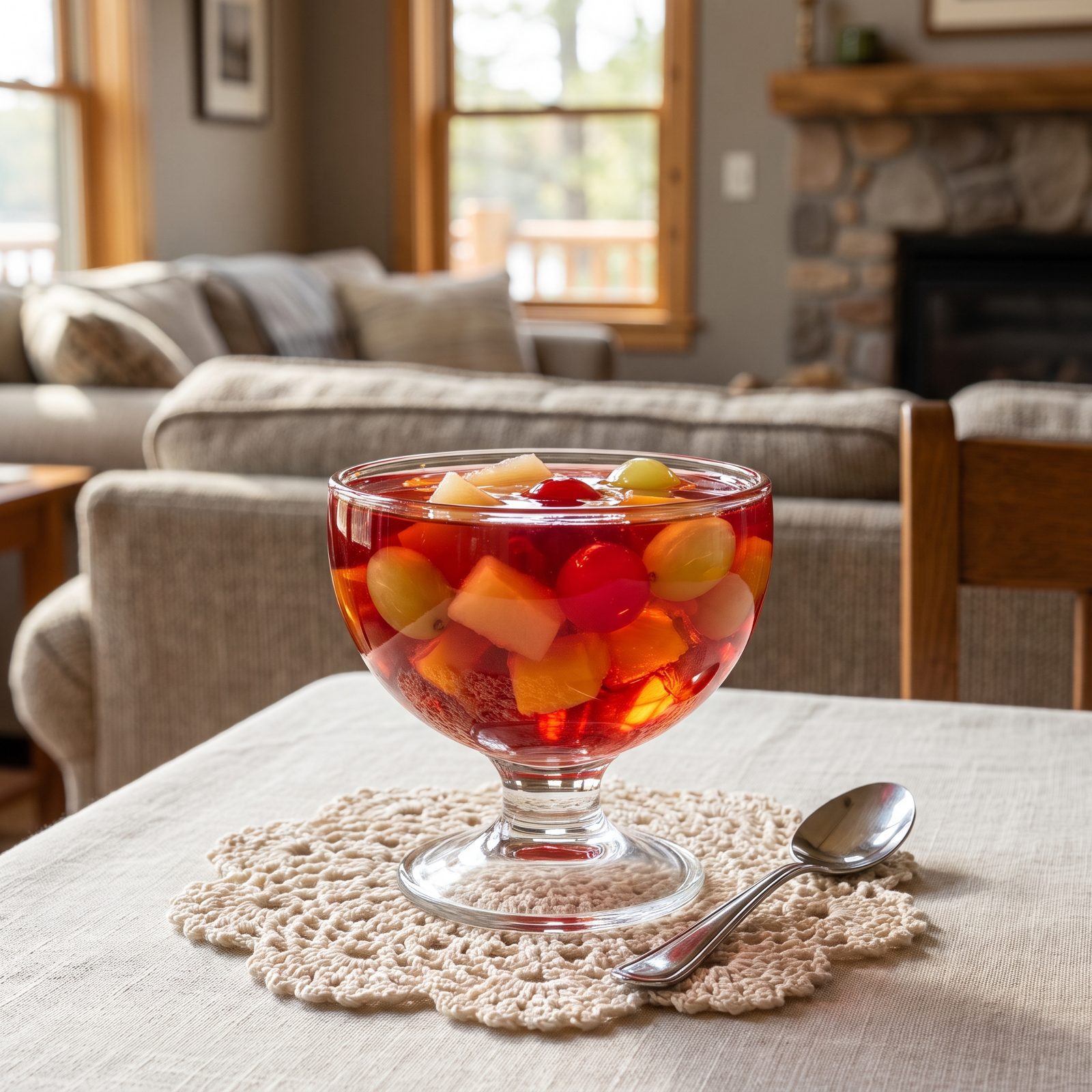 Jell-O With Canned Fruit Suspended Inside