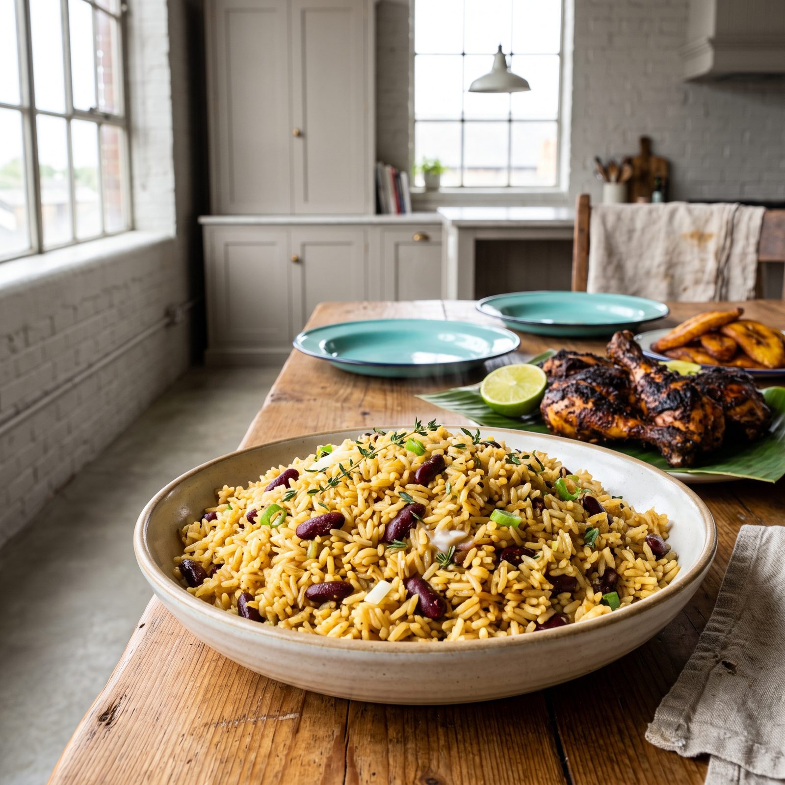 Jerk Chicken Upstaged by Coconut Rice and Peas