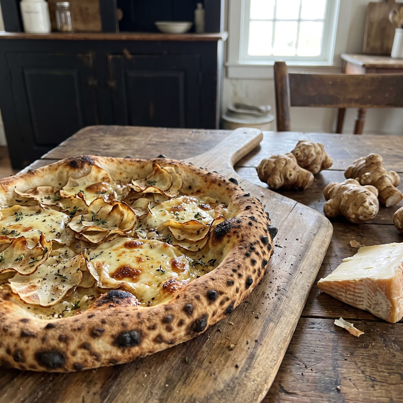 Jerusalem Artichokes and Taleggio on Pizza
