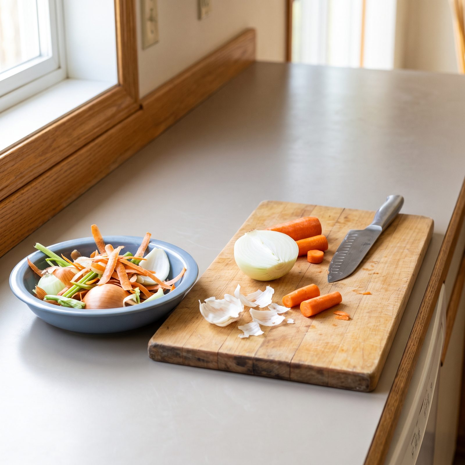 Keeping a Small Scrap Bowl Beside the Cutting Board