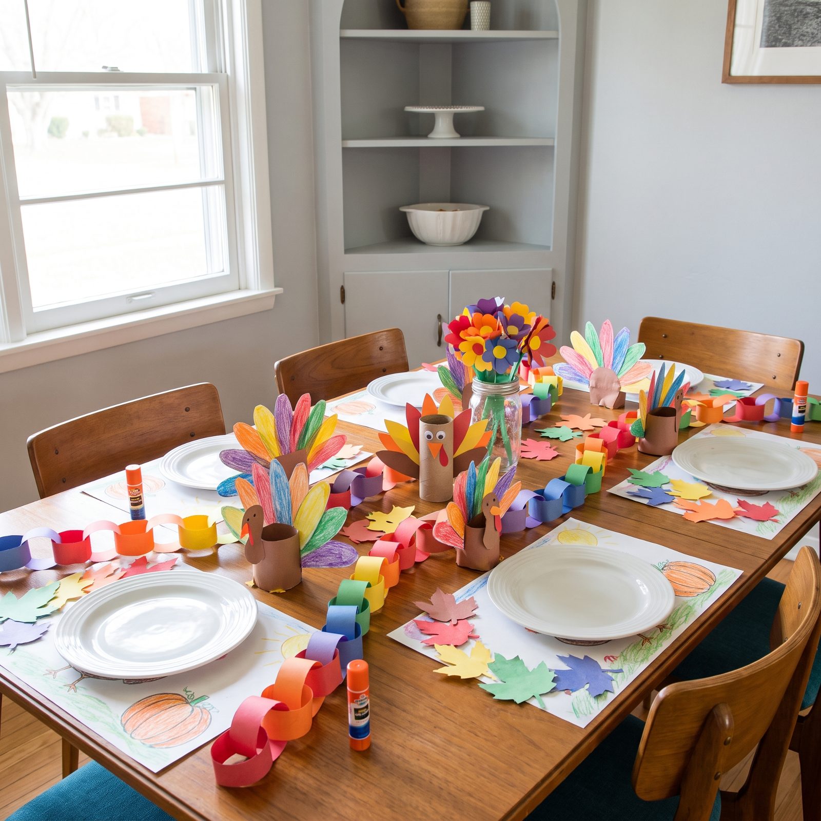 The Kid-Made Rainbow Thanksgiving Table