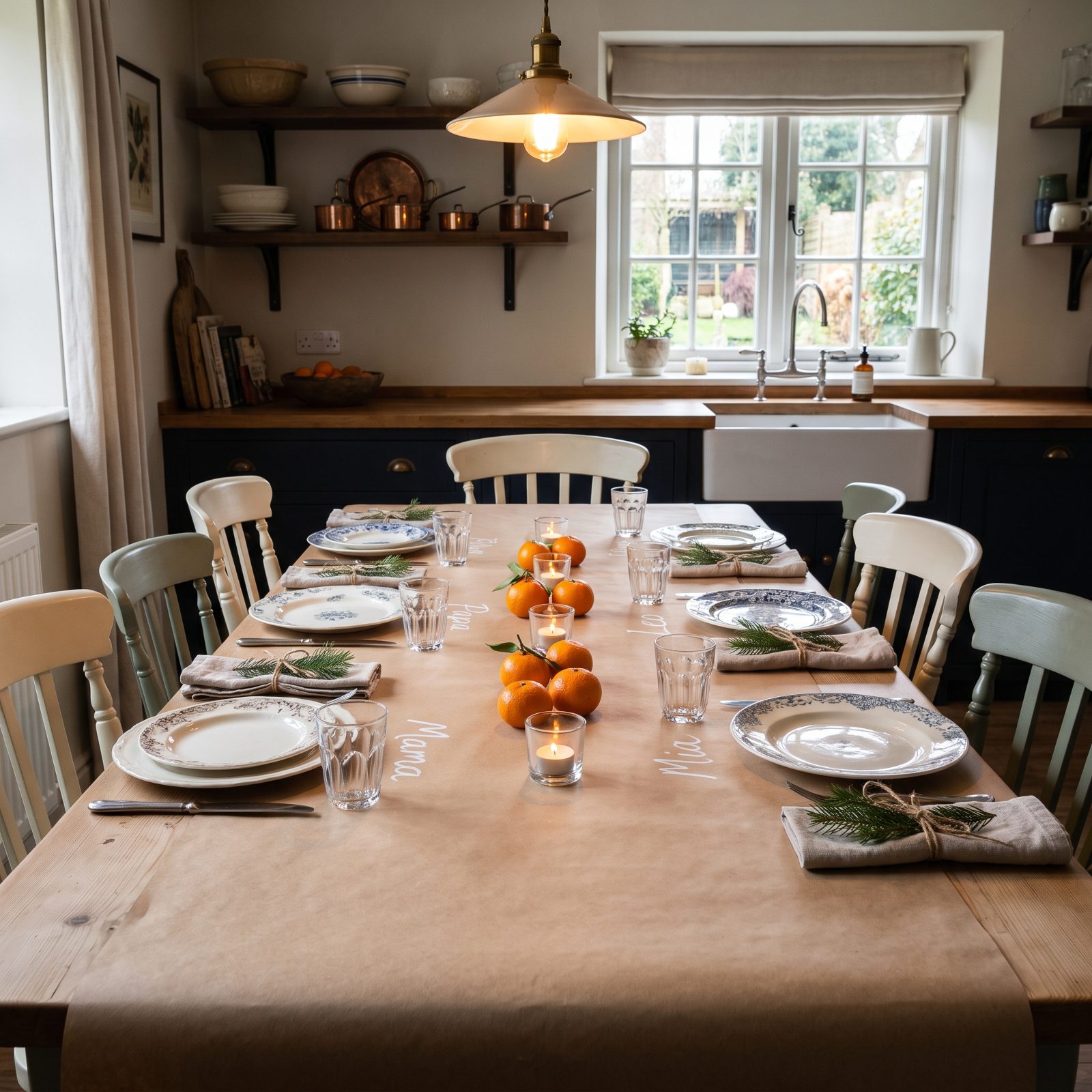 The Kitchen Table Dressed Up With Brown Paper and Twine