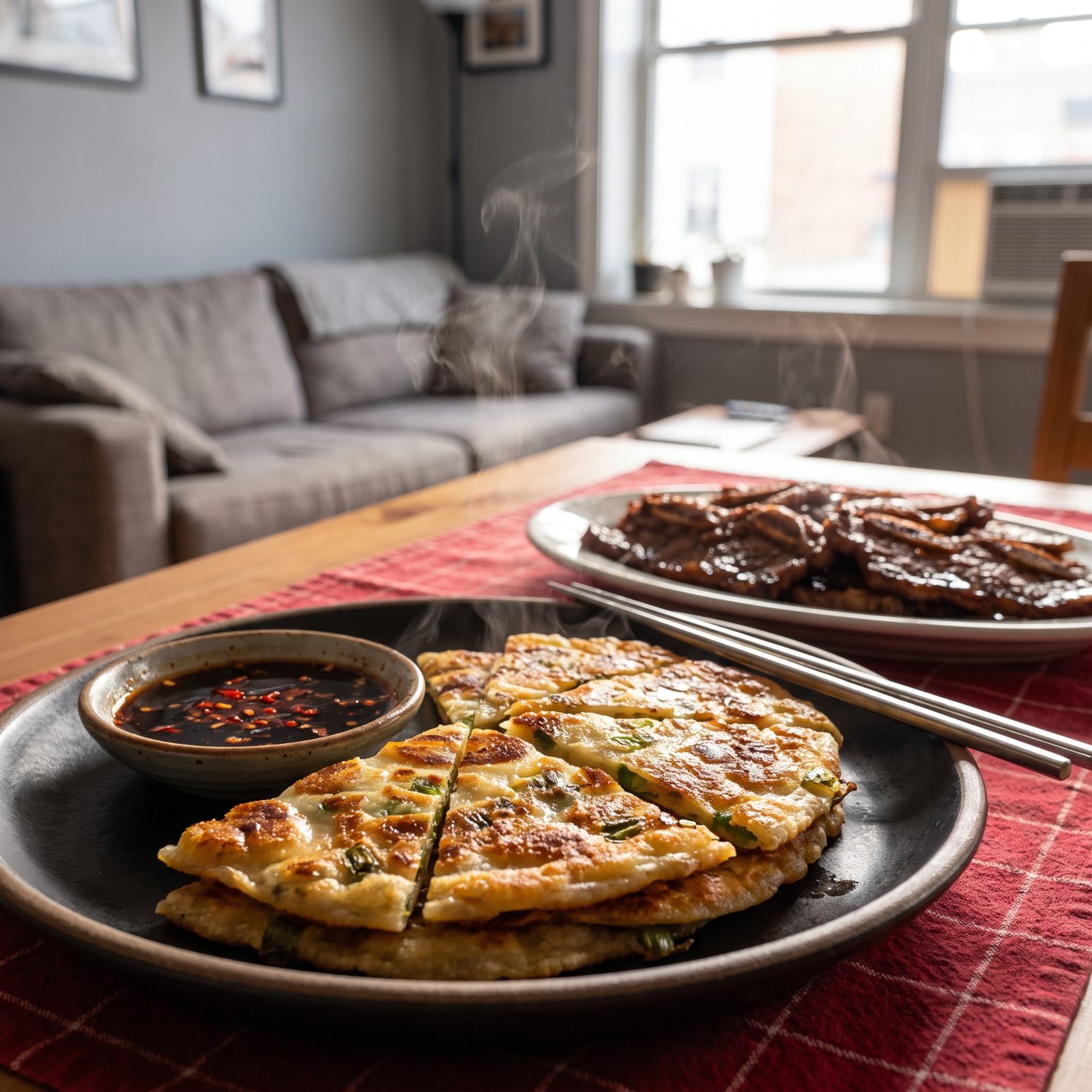 Korean Short Ribs Upstaged by Scallion Pancakes