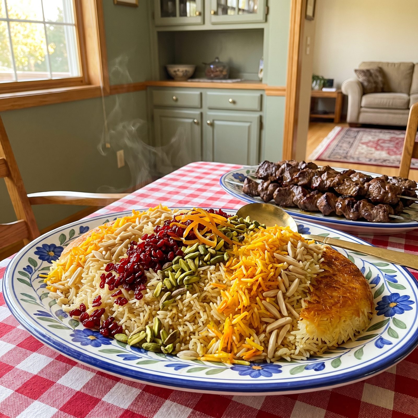 Lamb Kebabs Upstaged by Jeweled Persian Rice