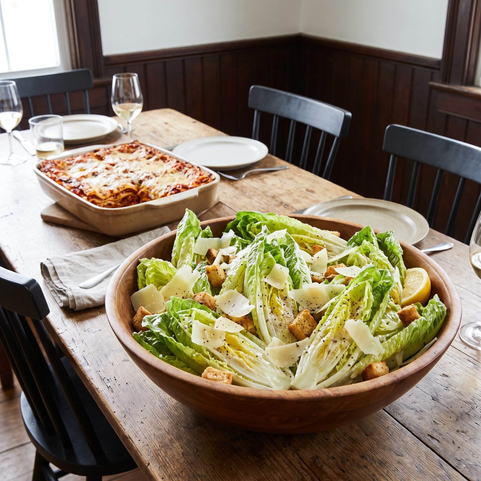 Lasagna Upstaged by a Crisp Caesar Salad