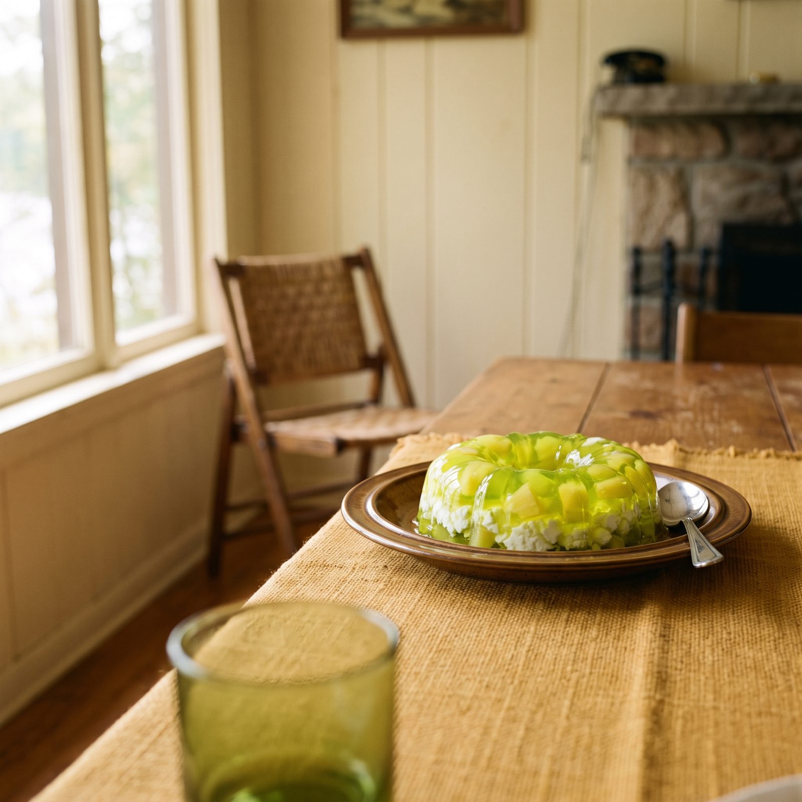 The Lime Gelatin Mold With Cottage Cheese Suspended Inside