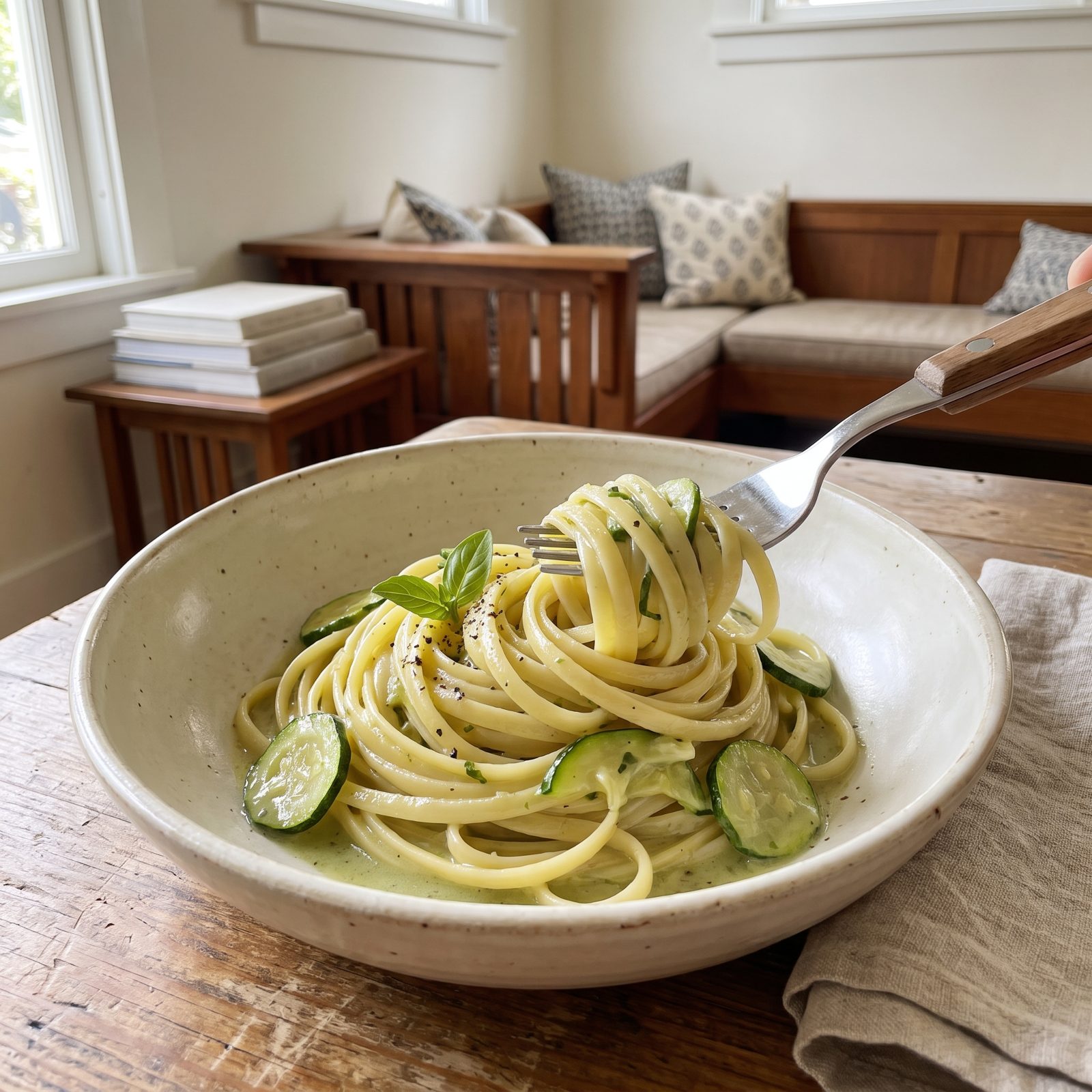 Linguine With Zucchini Melted Into Its Own Creamy Sauce