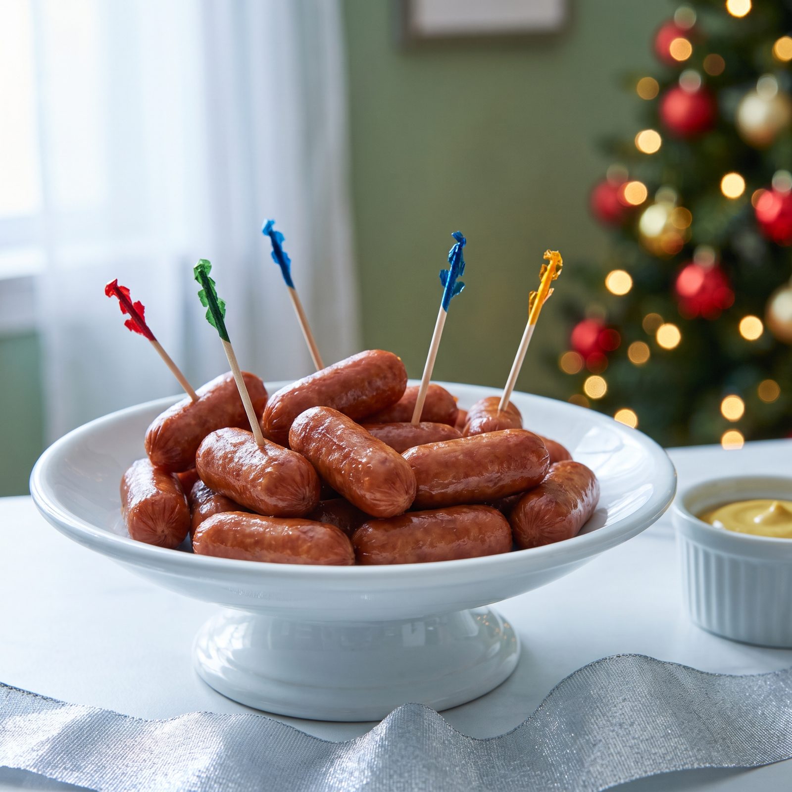 Little Smoked Sausages Served With Toothpicks