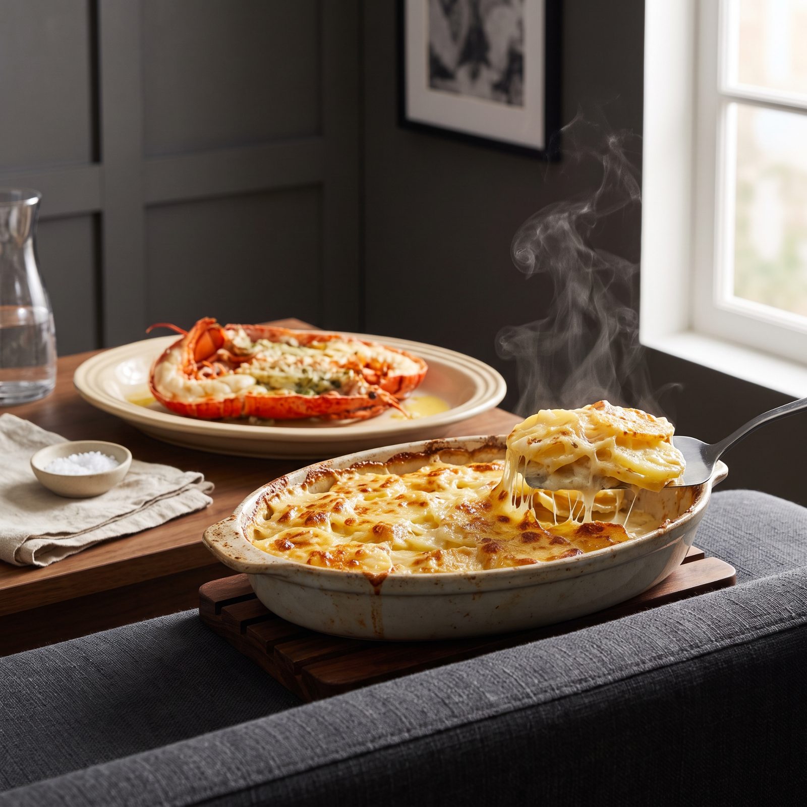 Lobster Tails Upstaged by Gruyère Potato Gratin