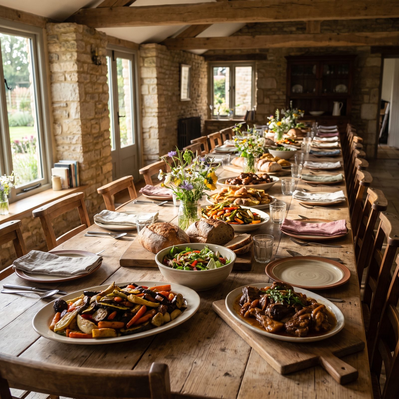 The Long Farmhouse Table With Shared Platters Down the Center