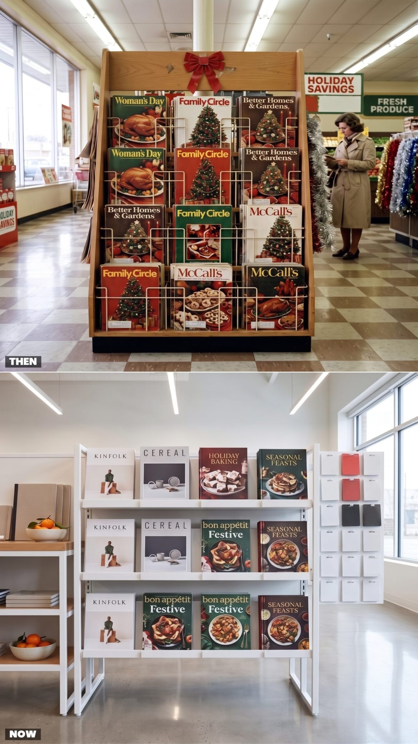 Magazine Racks: Christmas Recipe Issues vs. Slimmed-Down Lifestyle Displays
