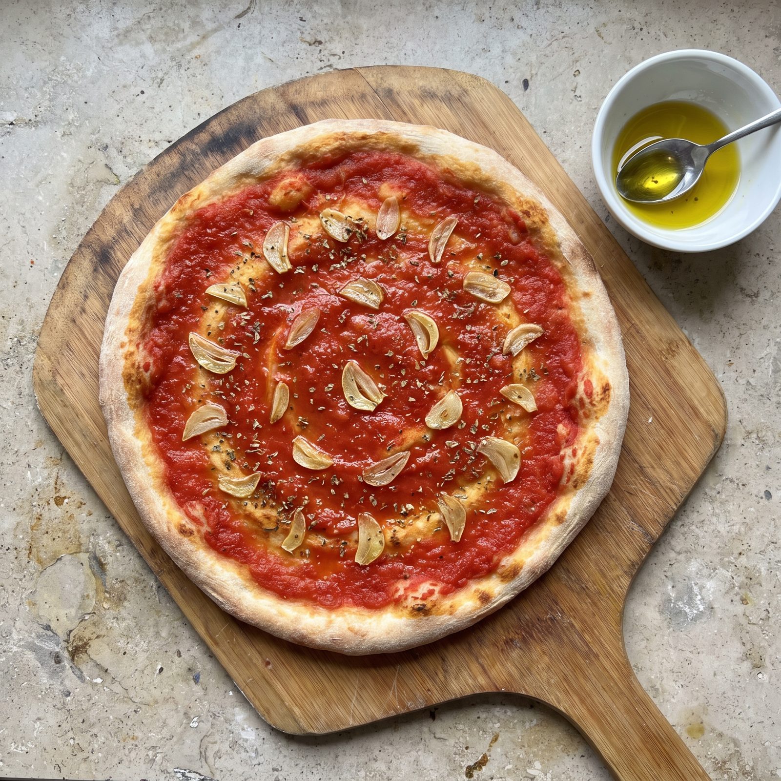 Marinara Pizza With Garlic Bloomed in Olive Oil