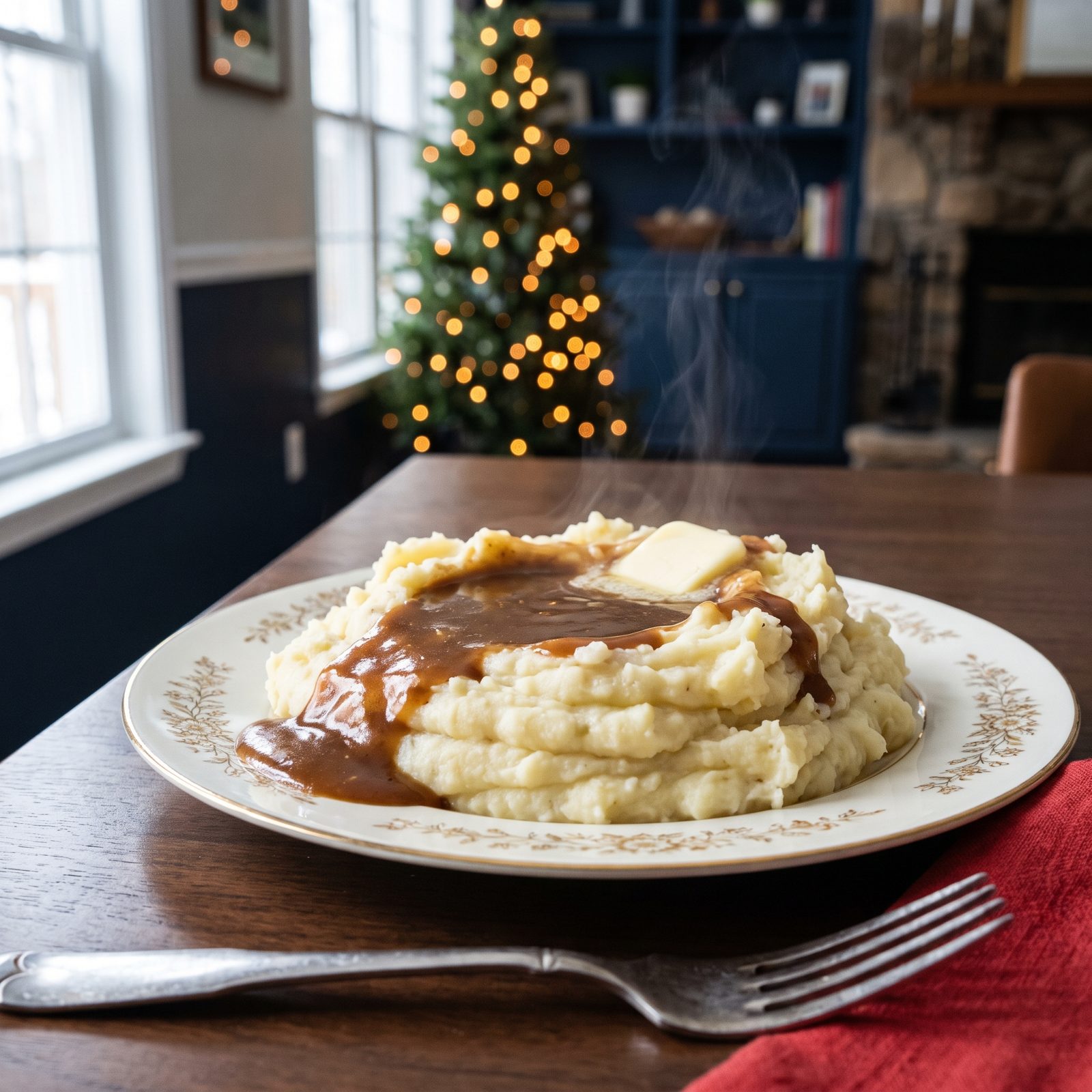Mashed Potatoes With a Well of Gravy