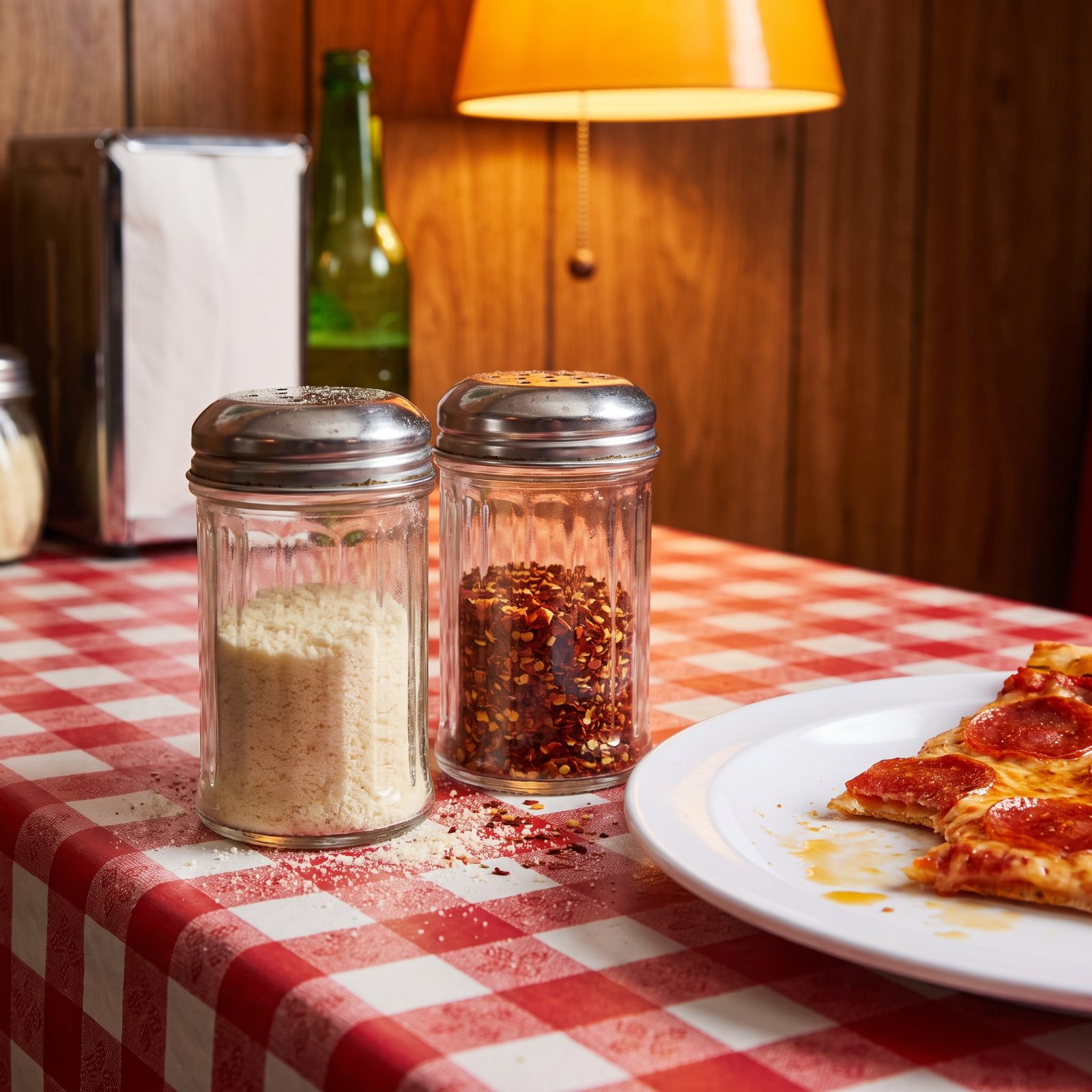 The Matching Glass Parmesan and Red-Pepper Shakers