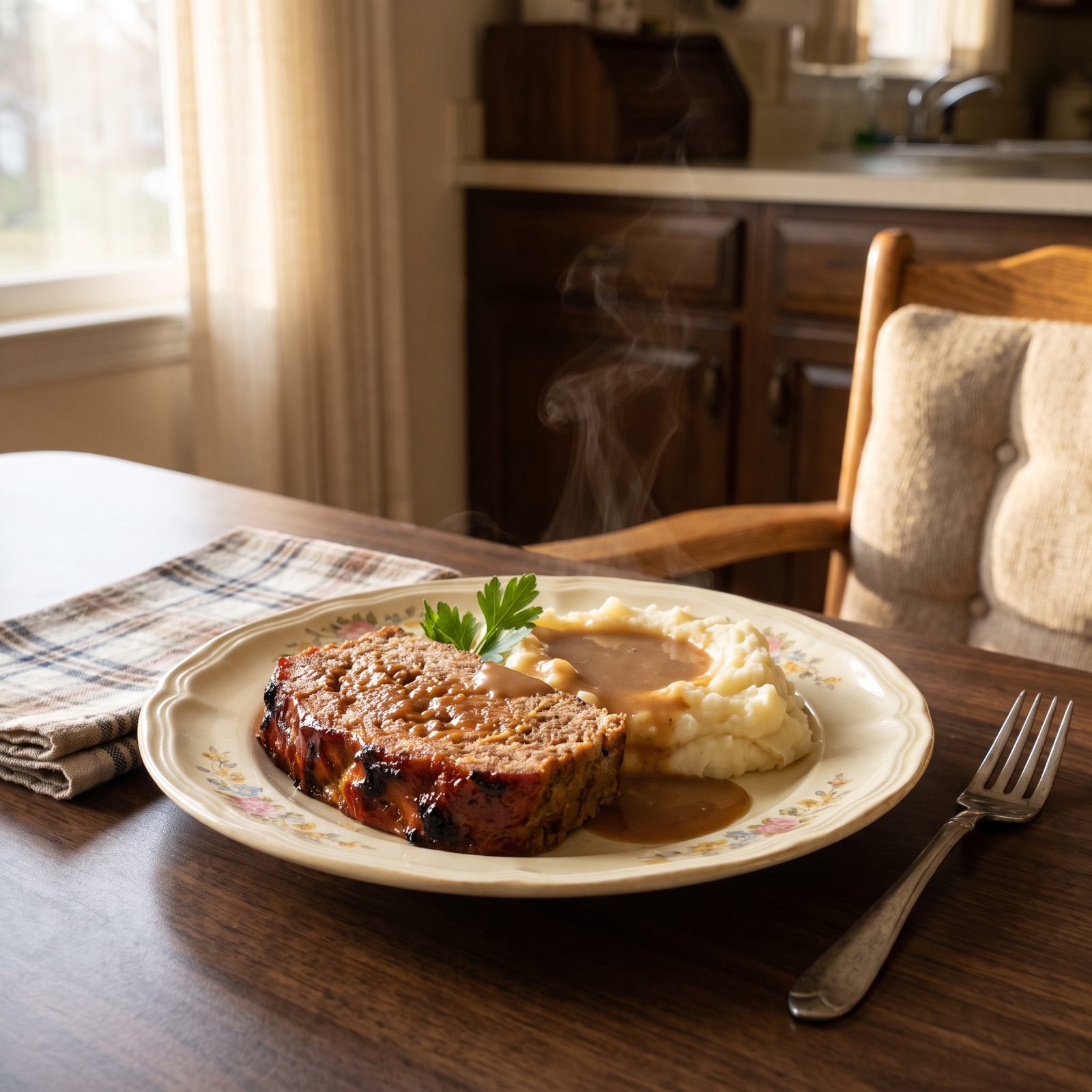 Meatloaf With Mashed Potatoes and Gravy