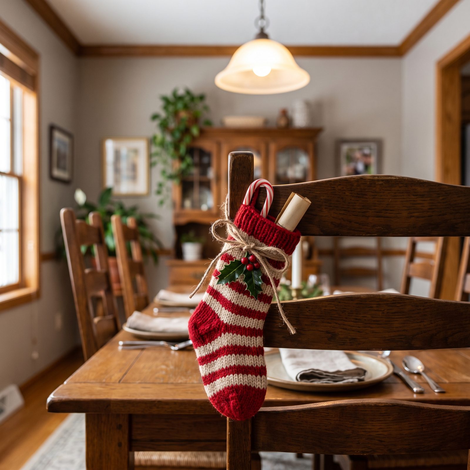Mini Stockings Hung From the Chair Backs