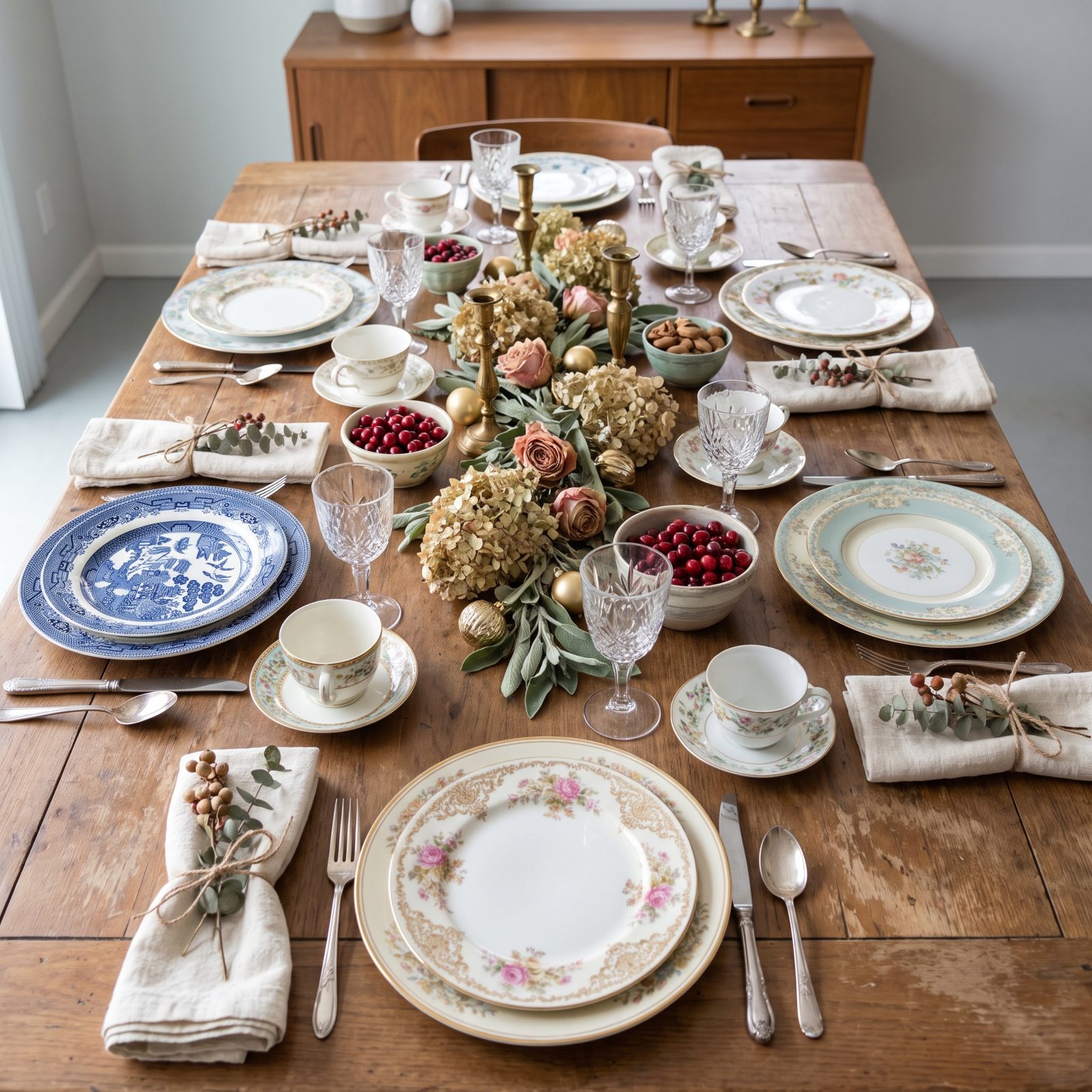 Mismatched Heirloom China at Every Seat