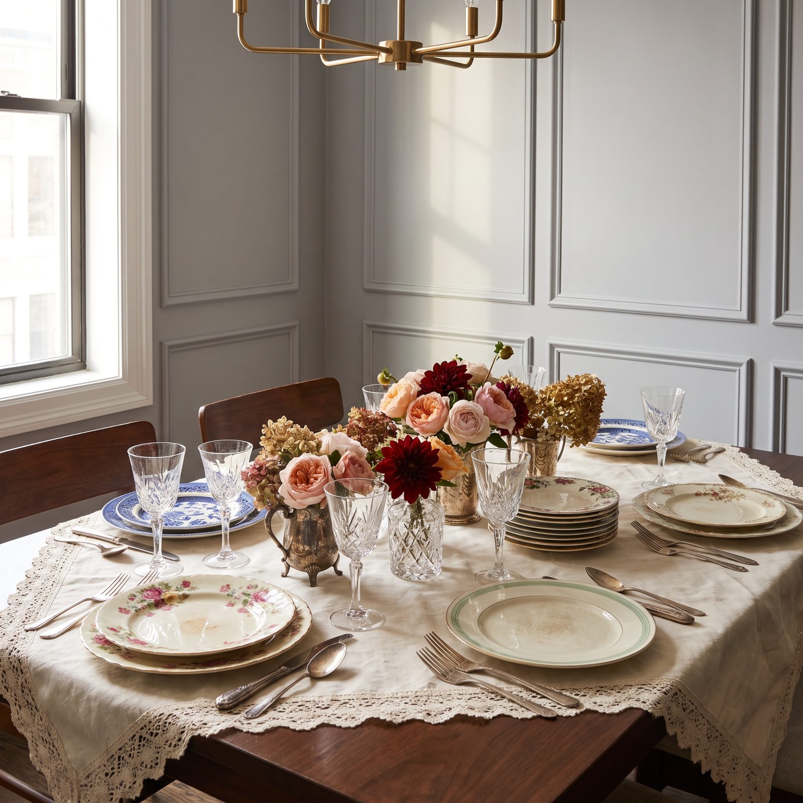 Mismatched Heirloom China Table