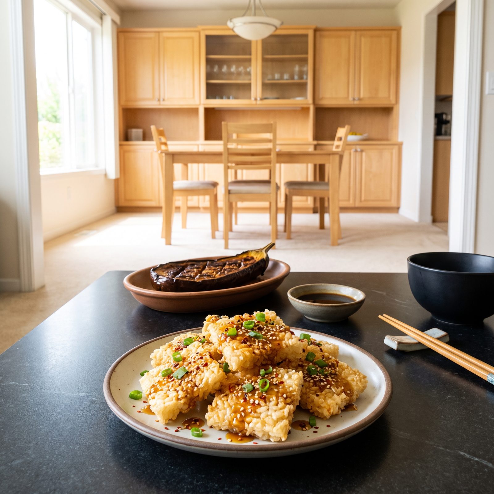 Miso-Glazed Eggplant Upstaged by Crispy Rice