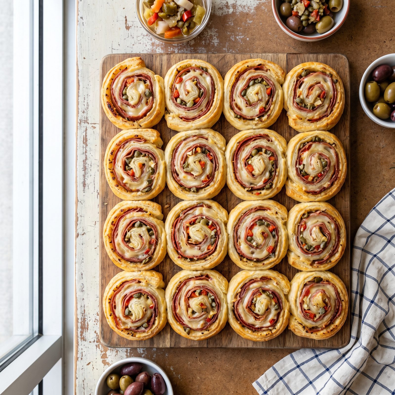 Muffuletta Puff Pastry Pinwheels