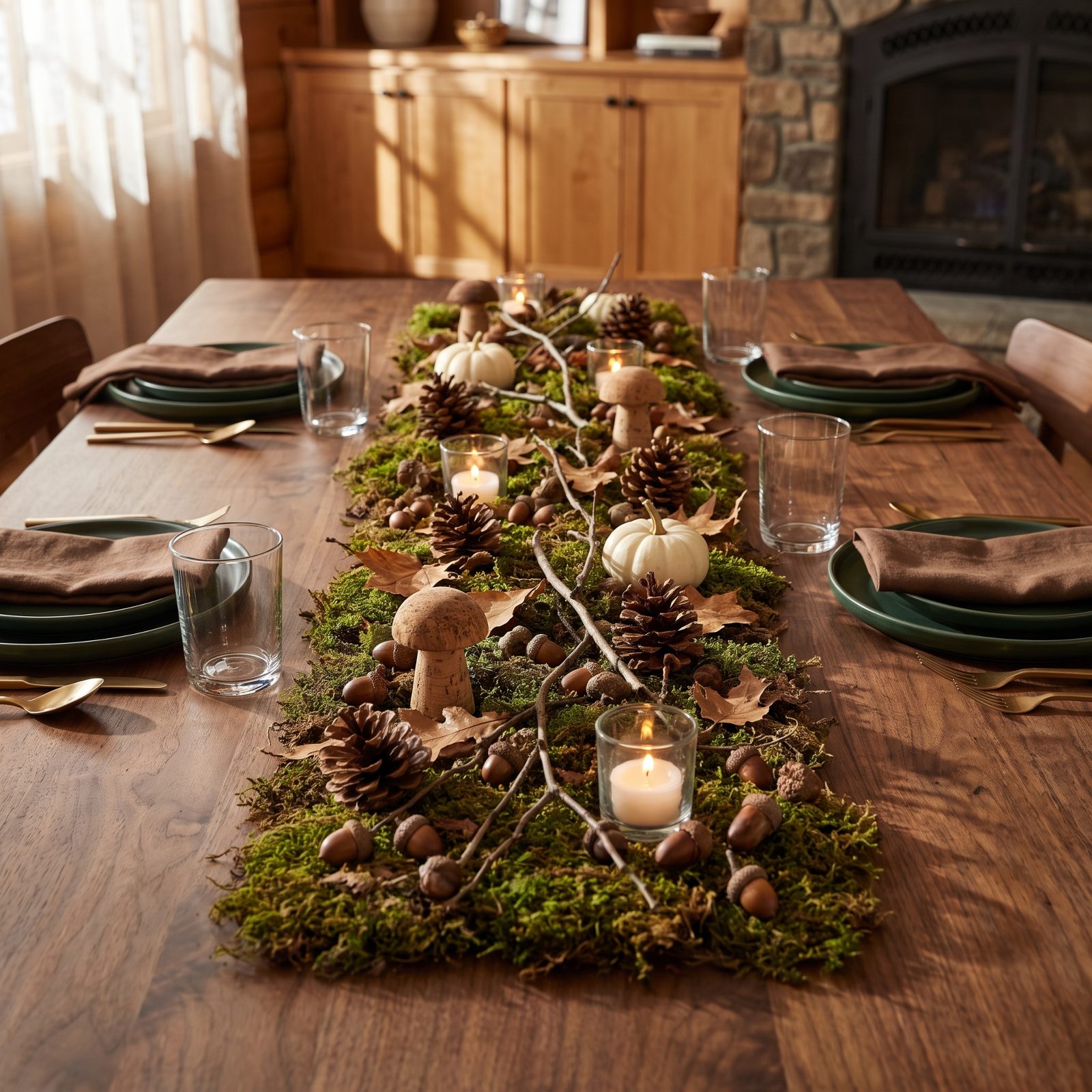 A Mushroom and Acorn Woodland Scene