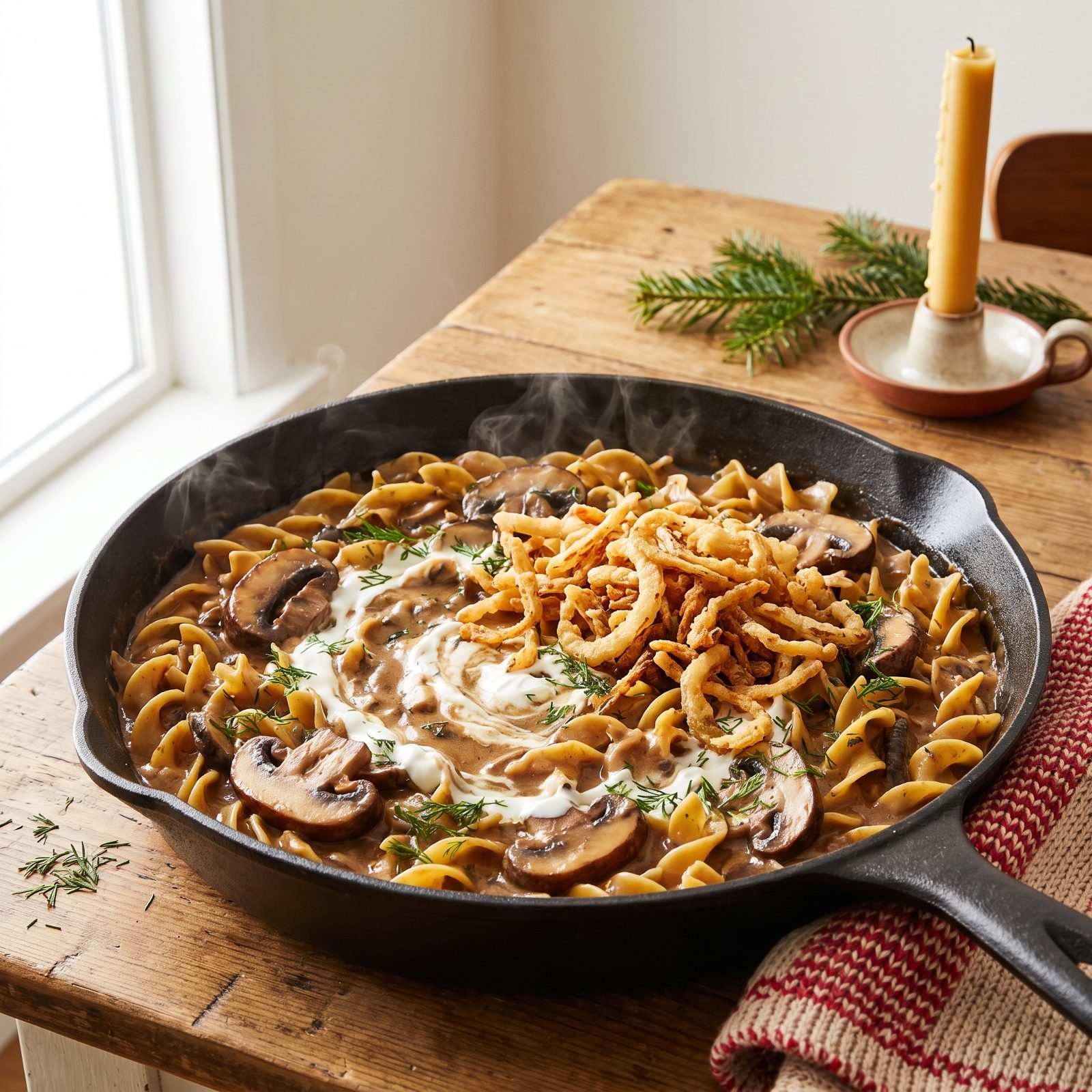 Mushroom Stroganoff With Crispy Onions