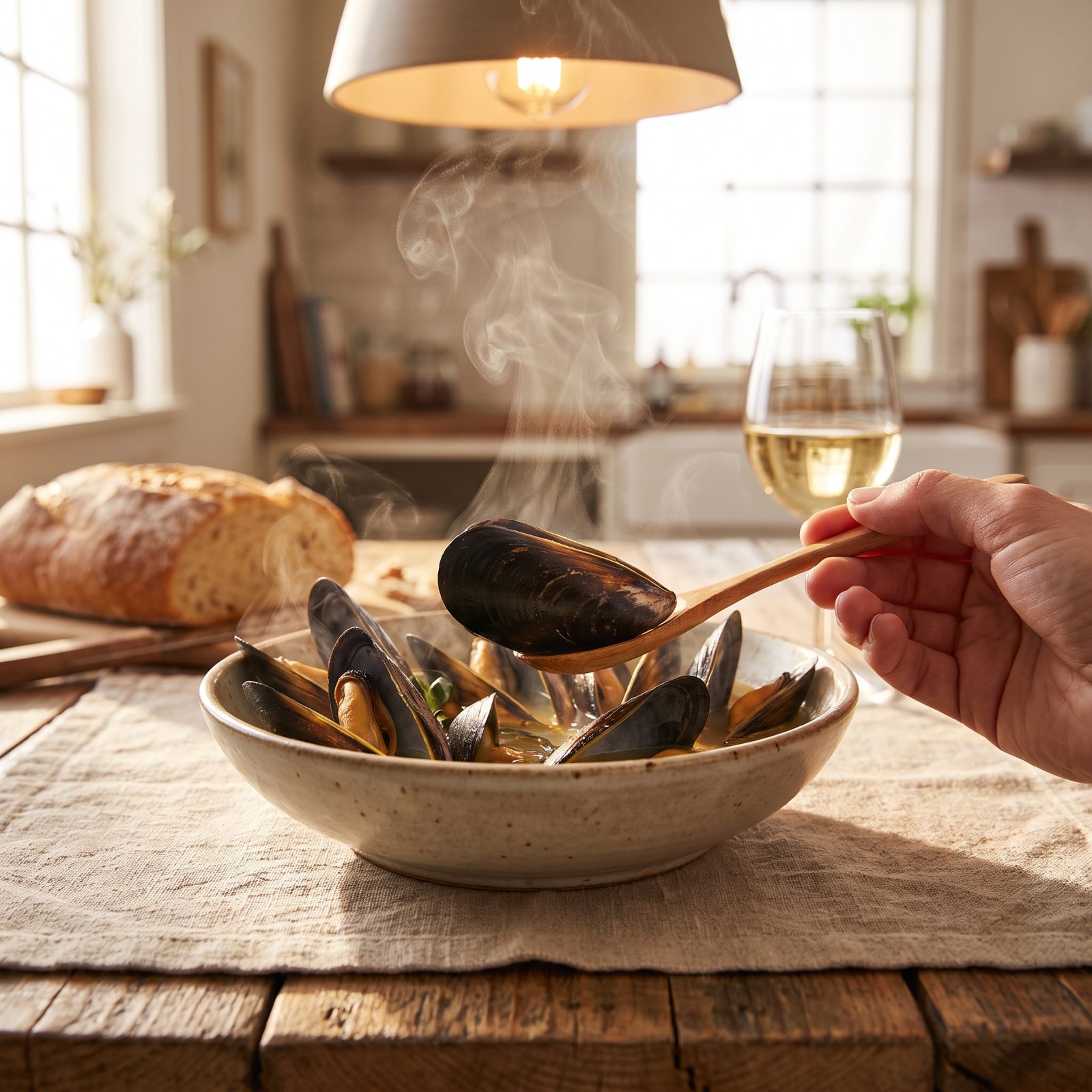 Mussels Served with Several Closed Shells