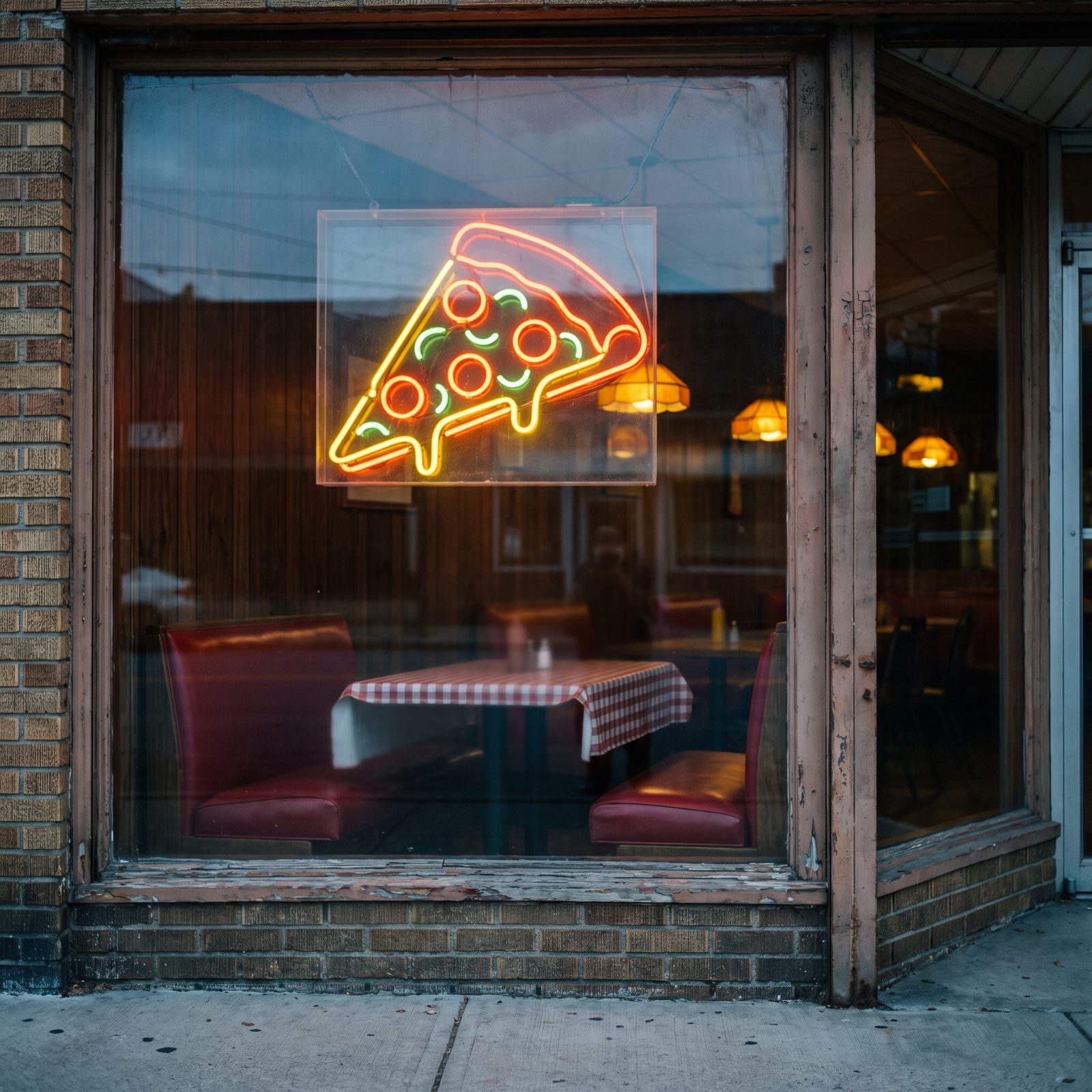 A Neon Pizza Slice in the Window