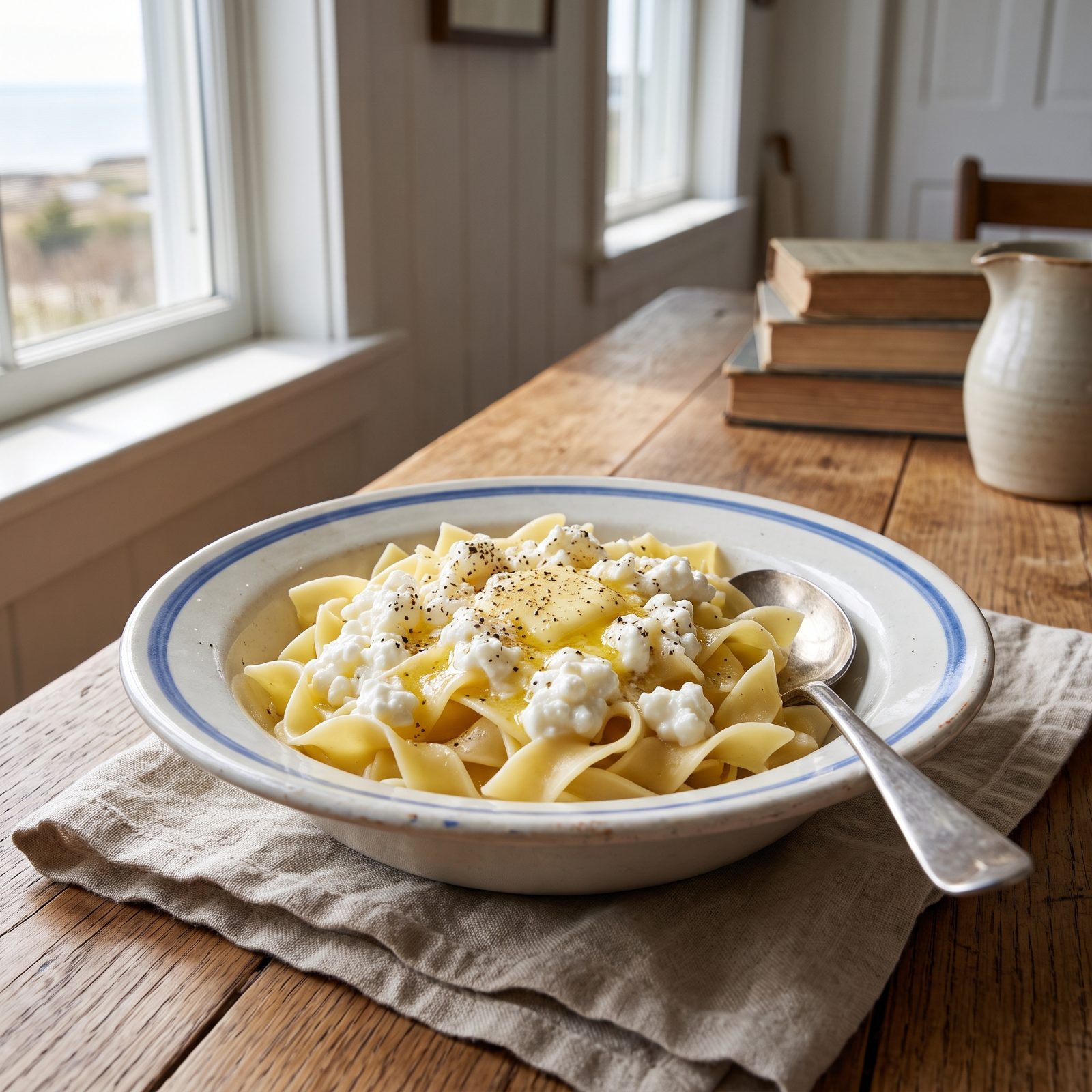 Noodles Tossed With Butter and Cottage Cheese, the Peasant Bowl