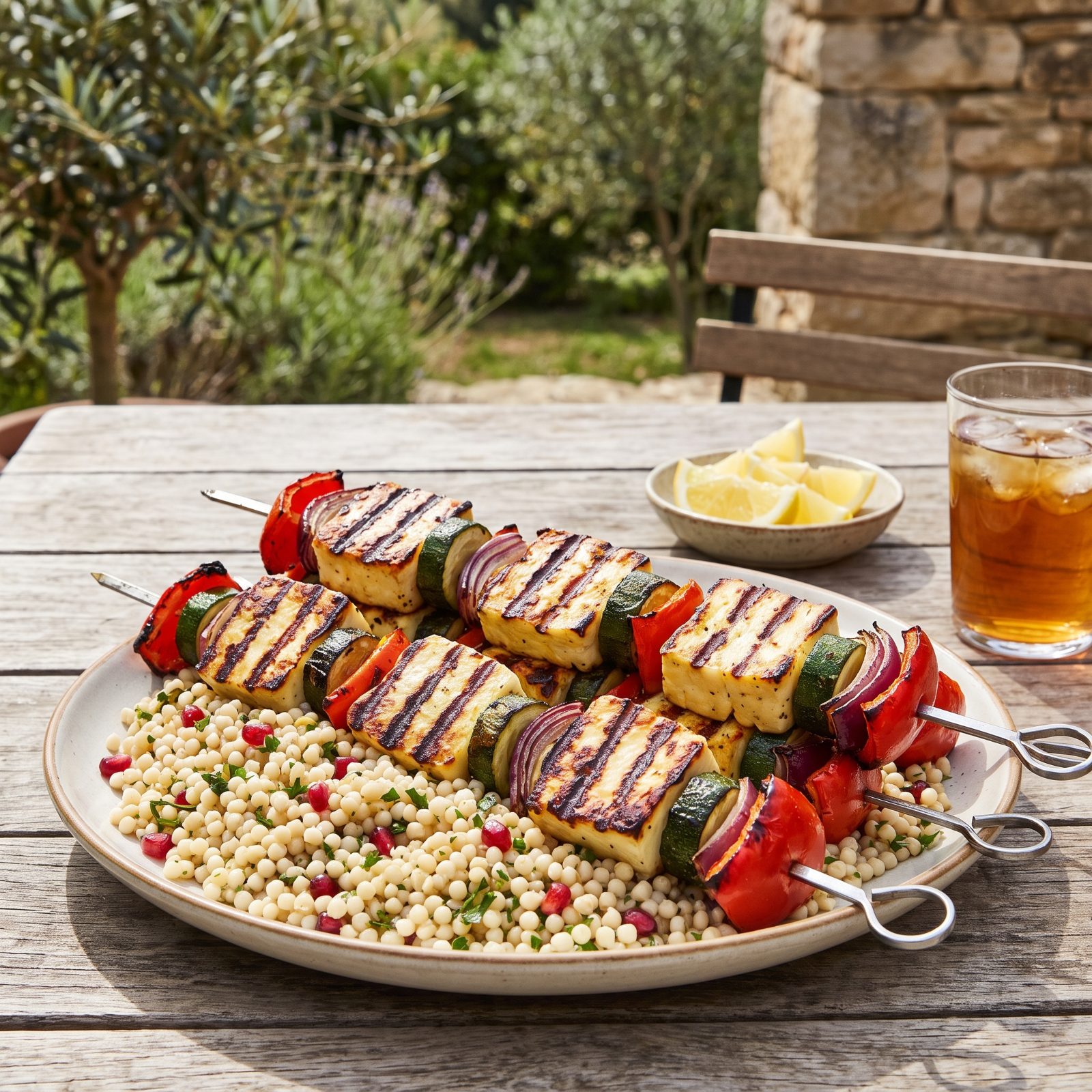 A Packet of Halloumi Becomes Vegetable Skewers and Couscous