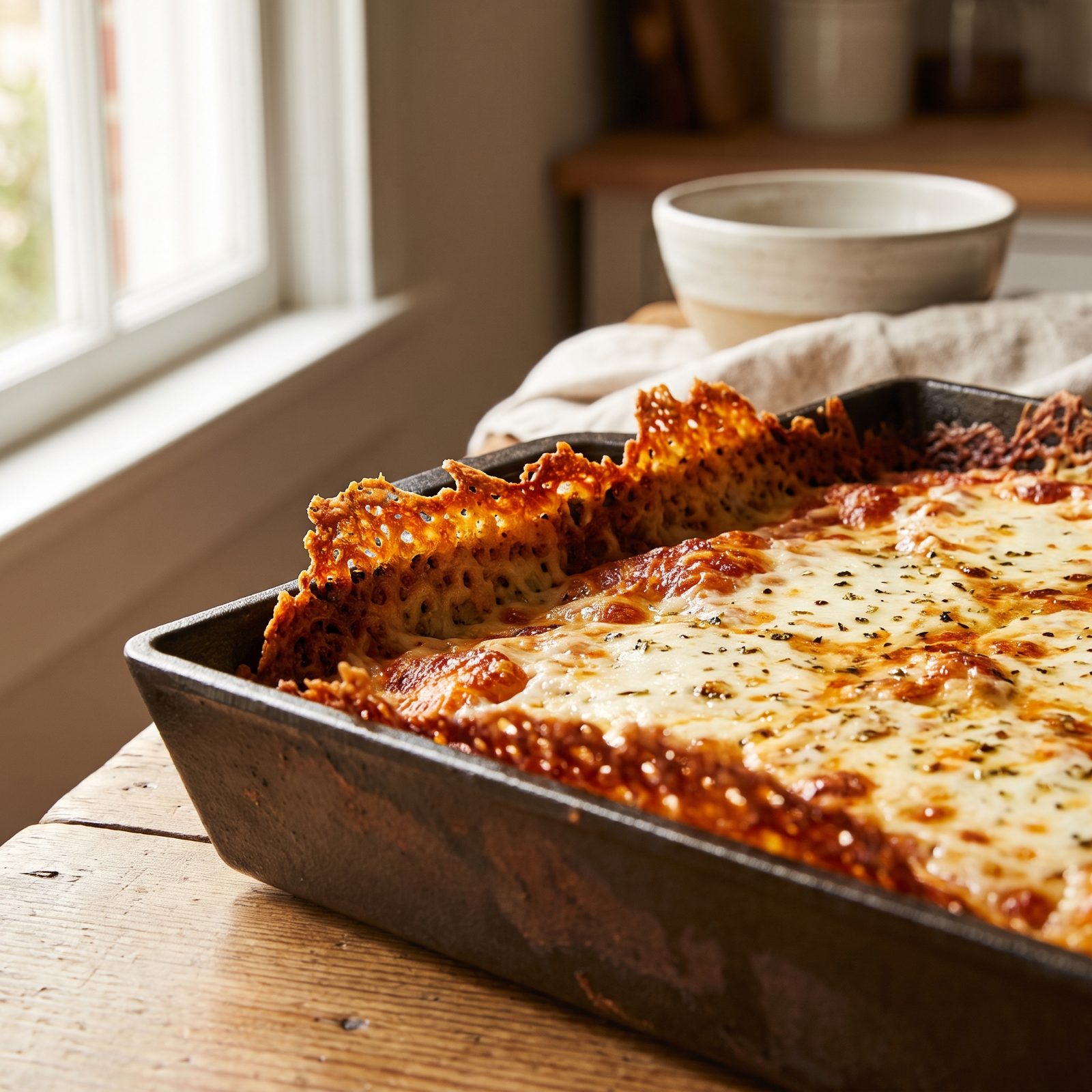 Pan Cheese Pizza With Frico Around the Edges