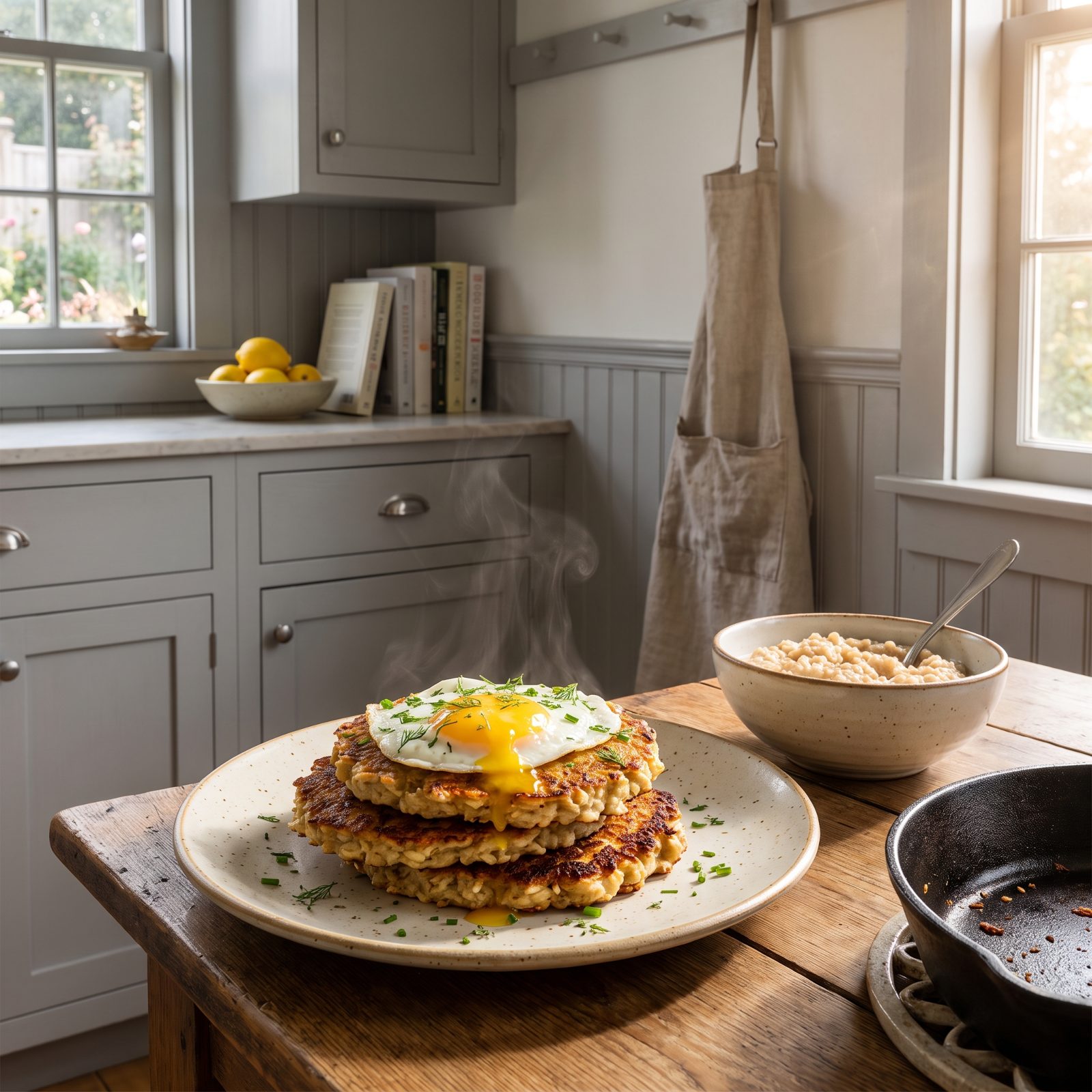 Pan-Fry Cold Oatmeal as Savory Griddle Cakes