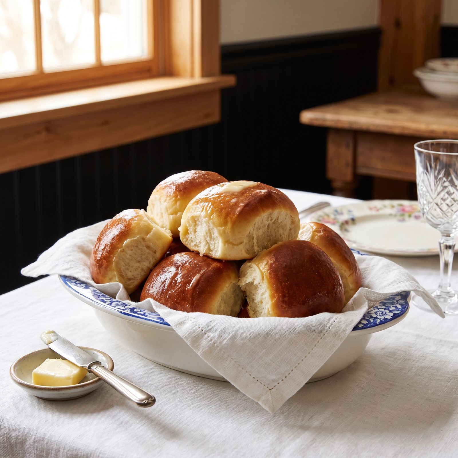 Parker House Rolls, Folded and Buttered, Warm from the Oven