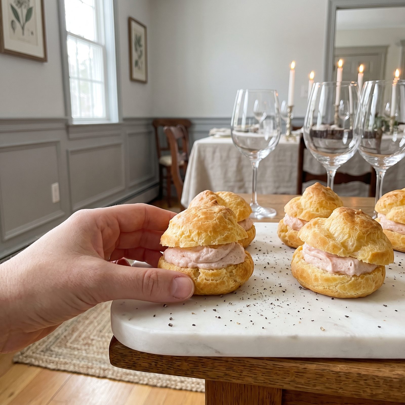 Parmesan Gougères Filled With Prosciutto Mousse
