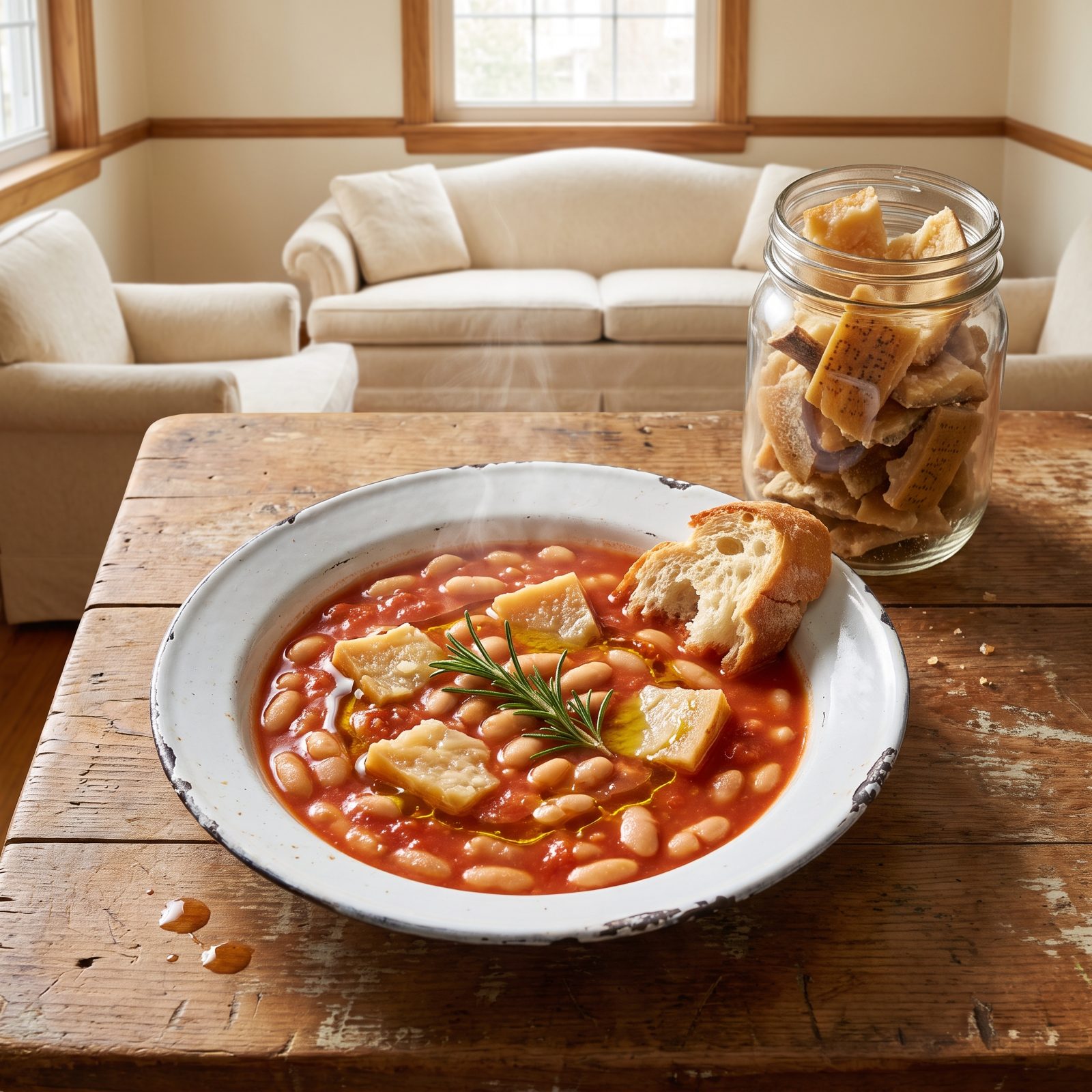 Parmesan Rinds and White Beans in Tomato Broth