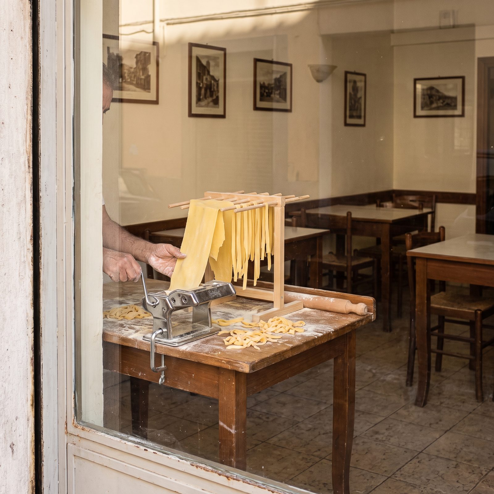 Pasta Is Being Rolled Within View of the Door