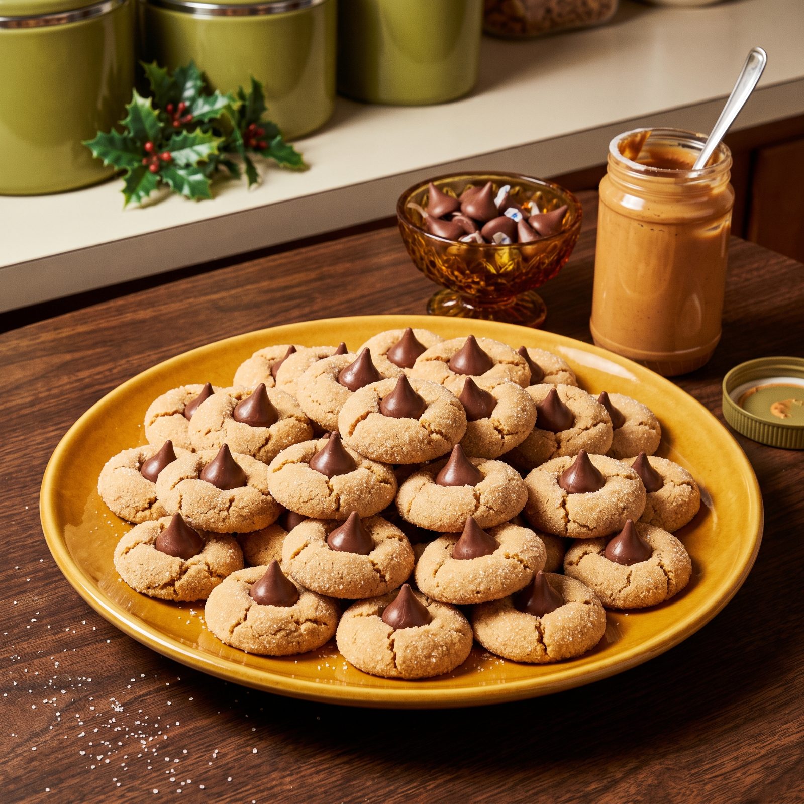Peanut Butter Blossom Cookies With the Chocolate Kiss Pressed Dead Center
