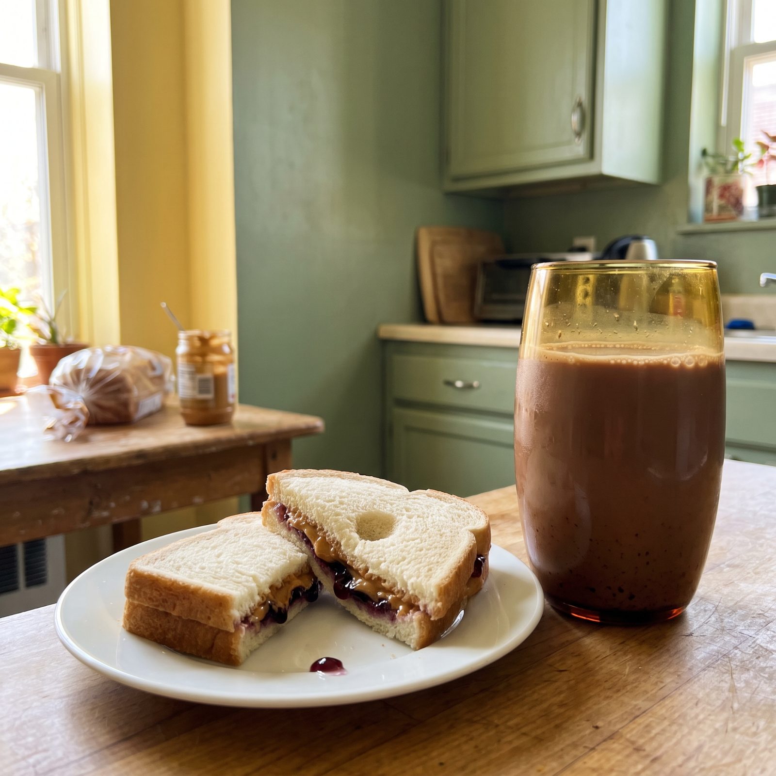 Peanut Butter and Jelly With a Glass of Chocolate Milk