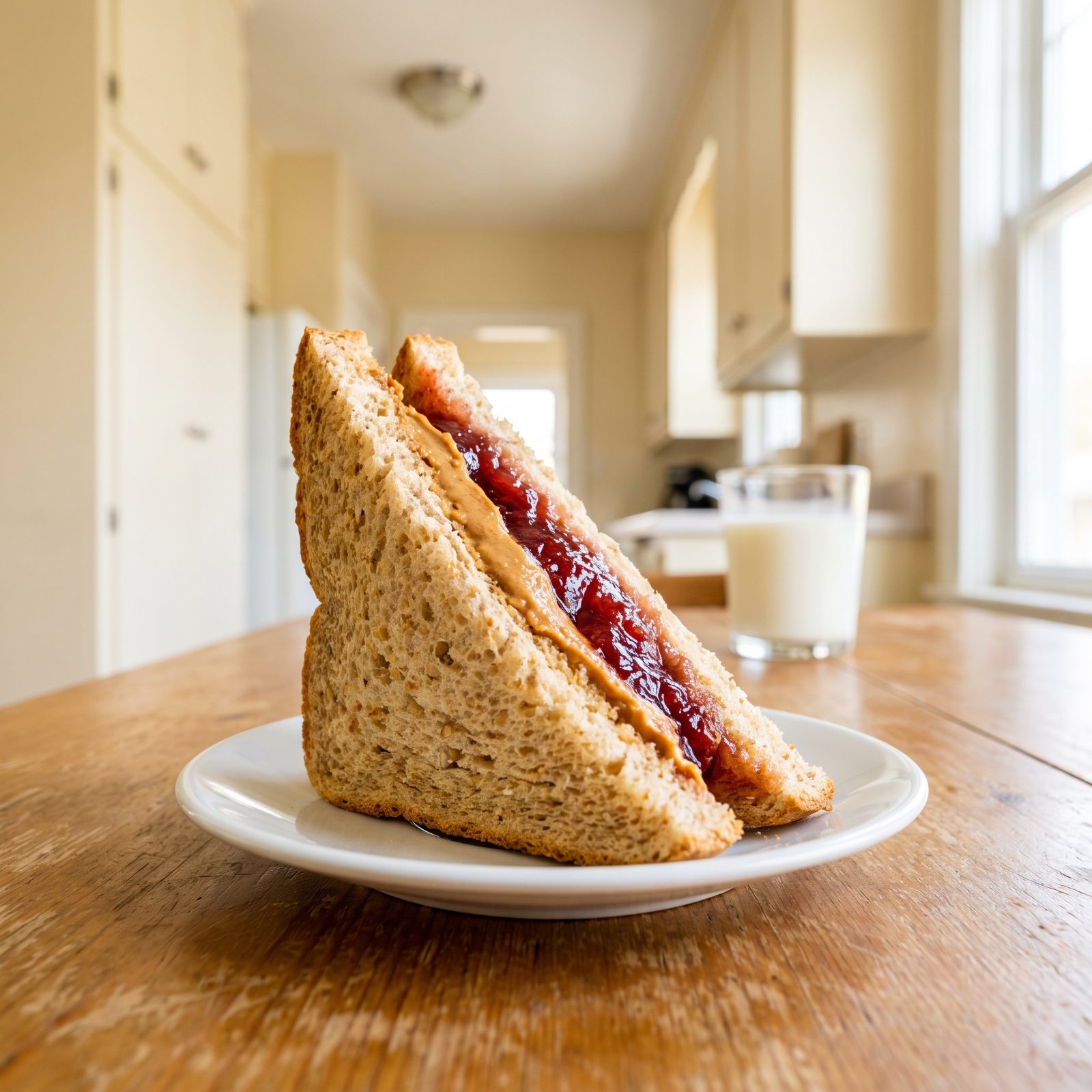 Peanut Butter and Strawberry Jam on Wheat Bread