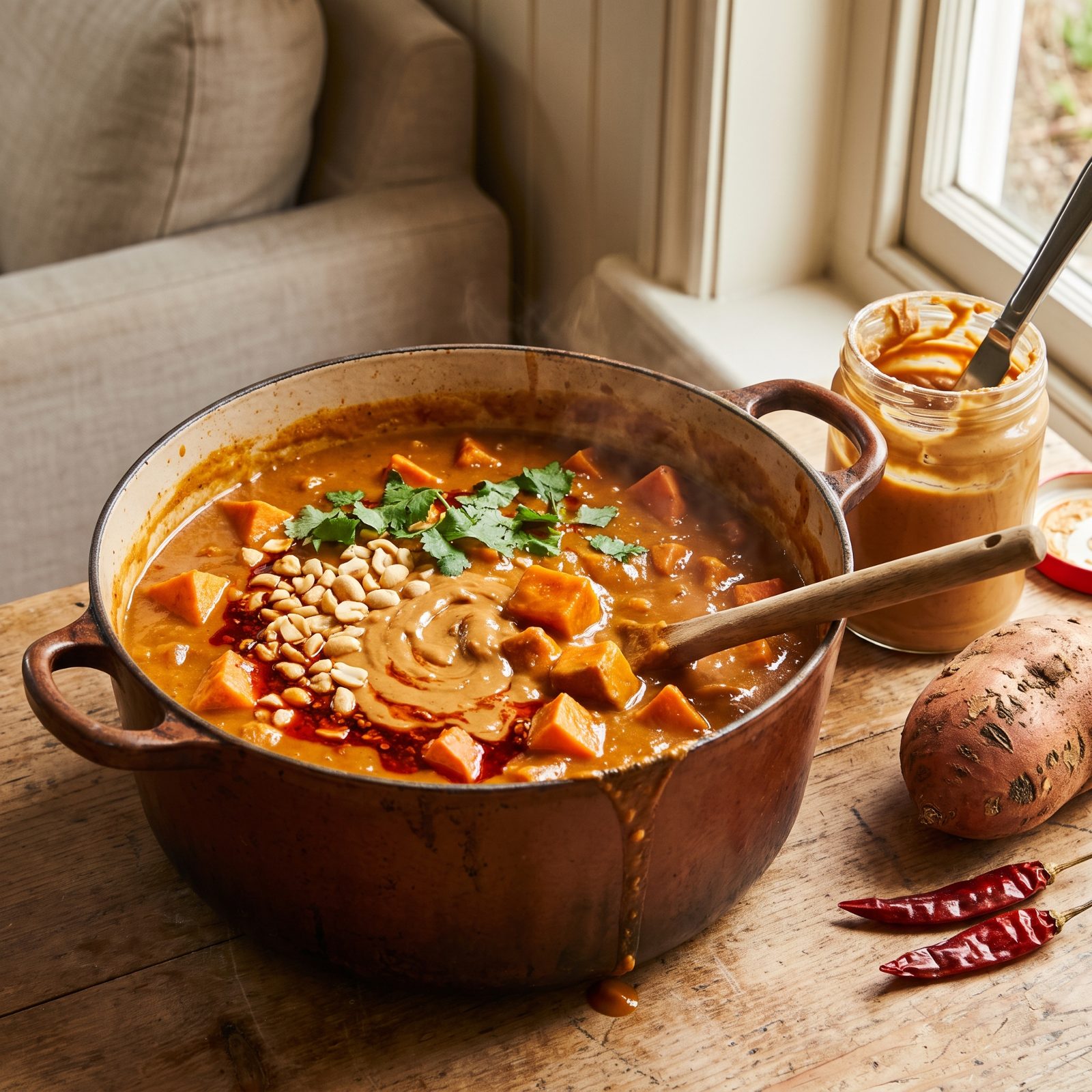 Peanut Butter and Sweet Potato in a Spicy Stew