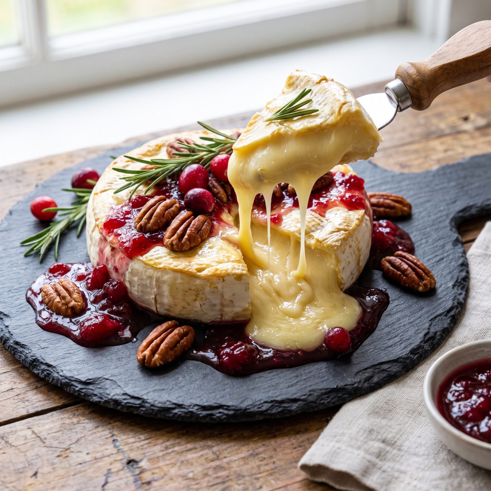 Pecan-Crusted Baked Brie With Cranberry Glaze