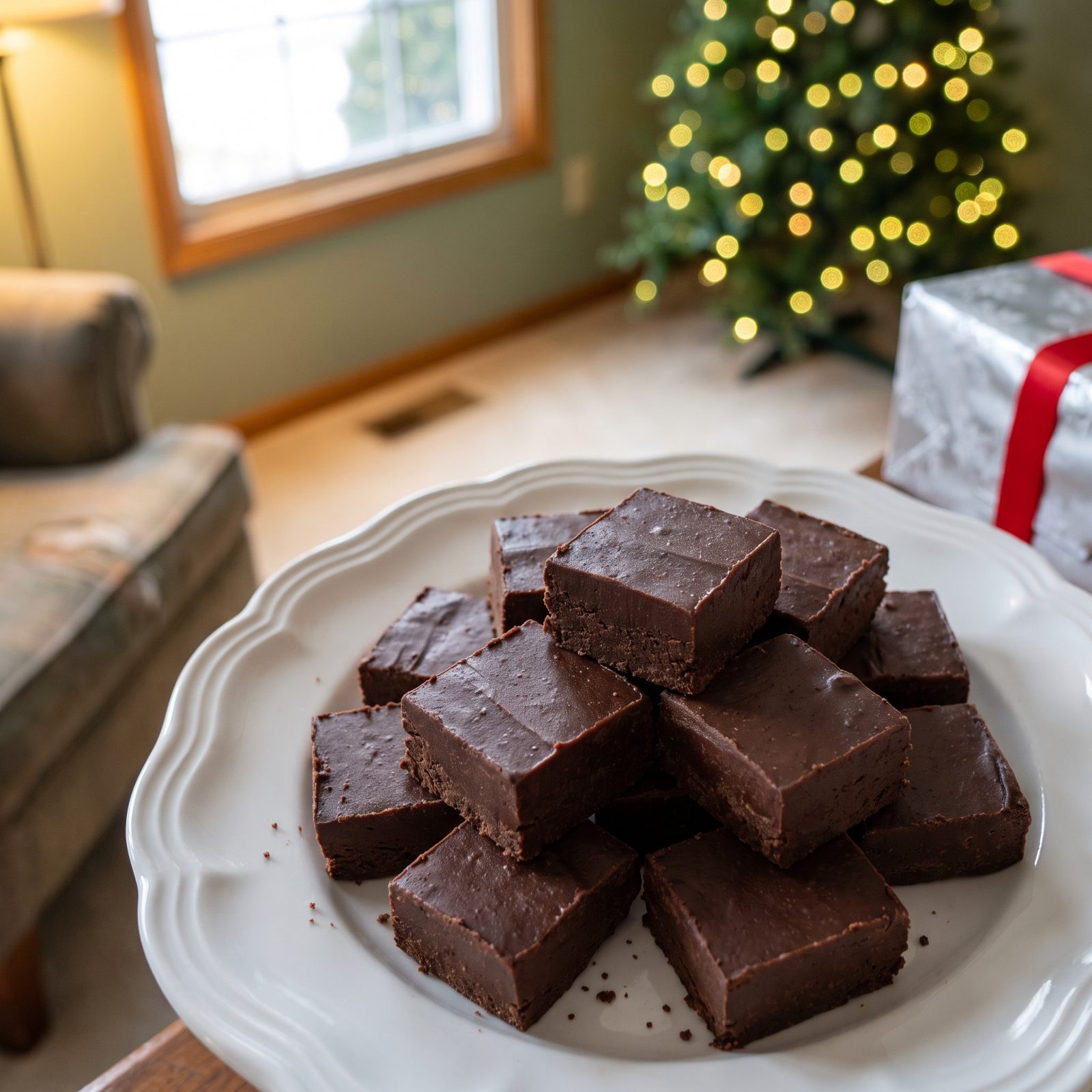Peppermint-Free Chocolate Fudge Cut Into Squares