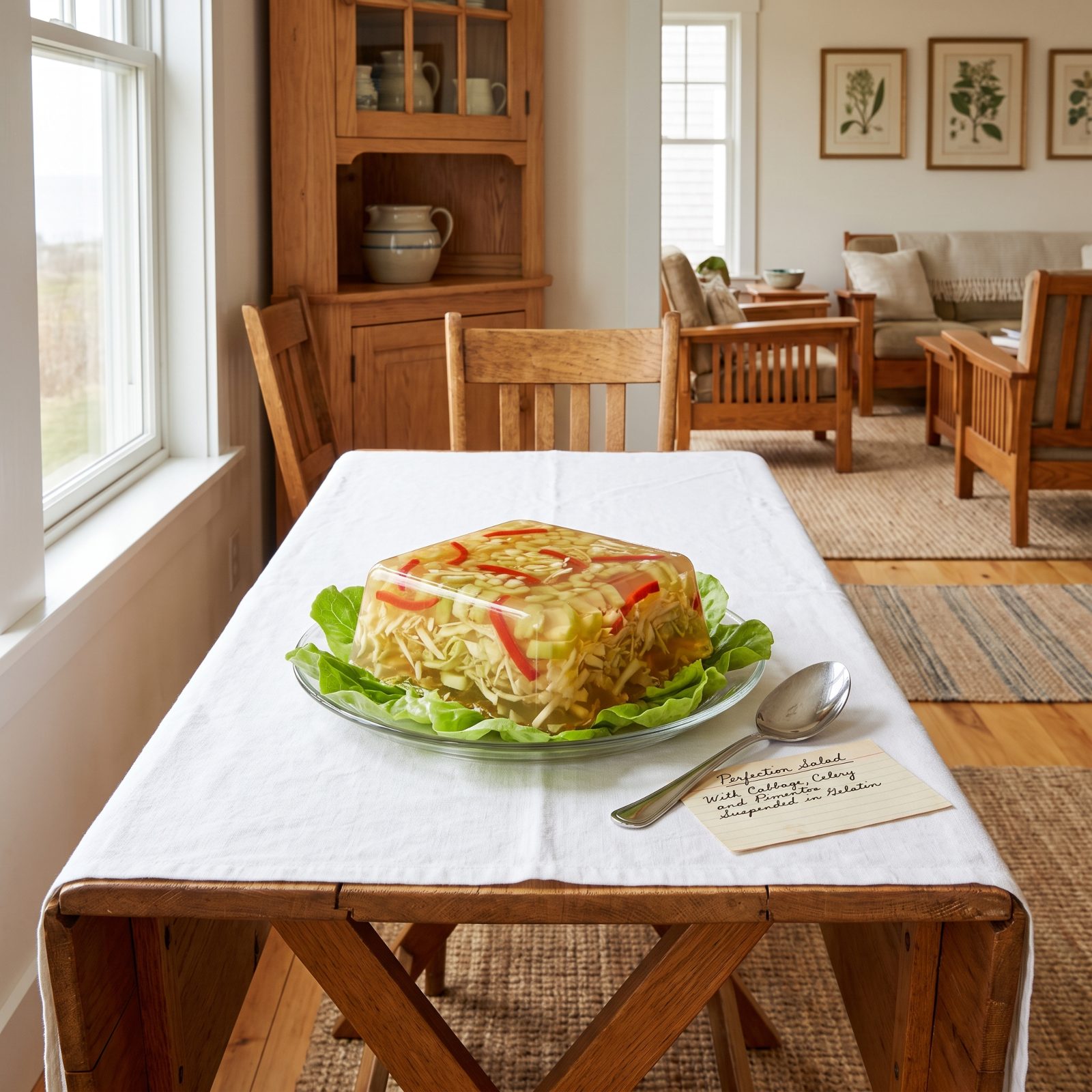 Perfection Salad With Cabbage, Celery and Pimentos Suspended in Gelatin