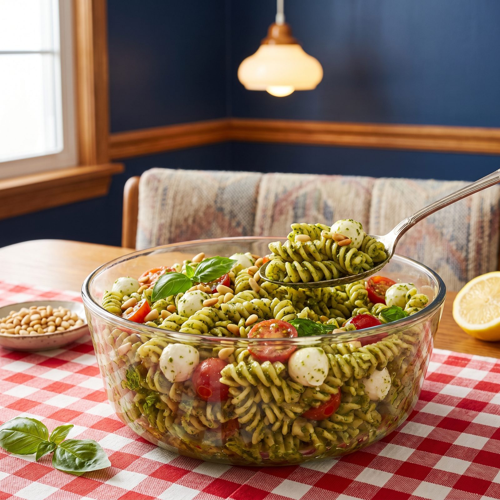 Pesto Pasta Salad With Mozzarella Pearls