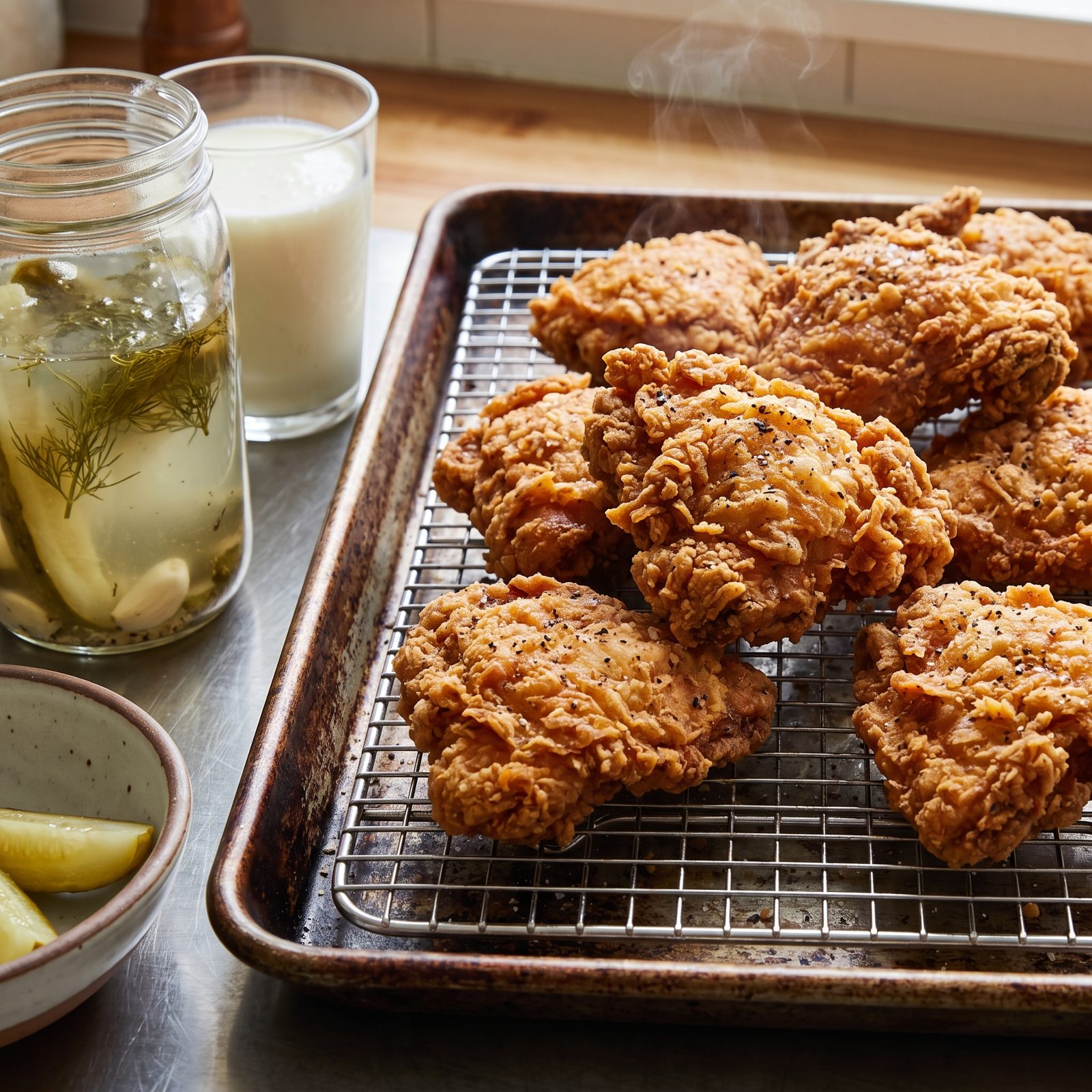 Pickle Juice and Buttermilk in Fried Chicken
