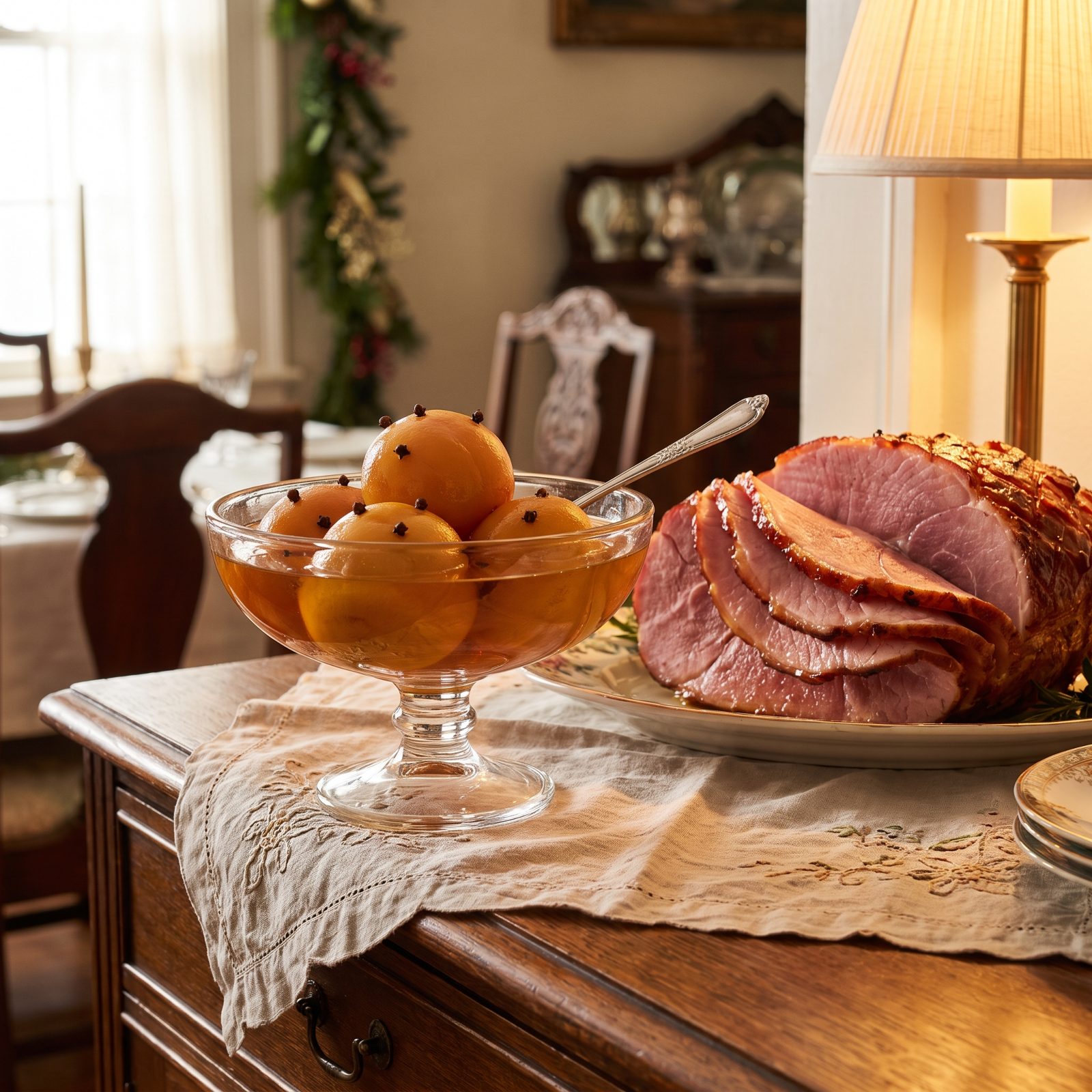 Pickled Peaches Served With Holiday Ham